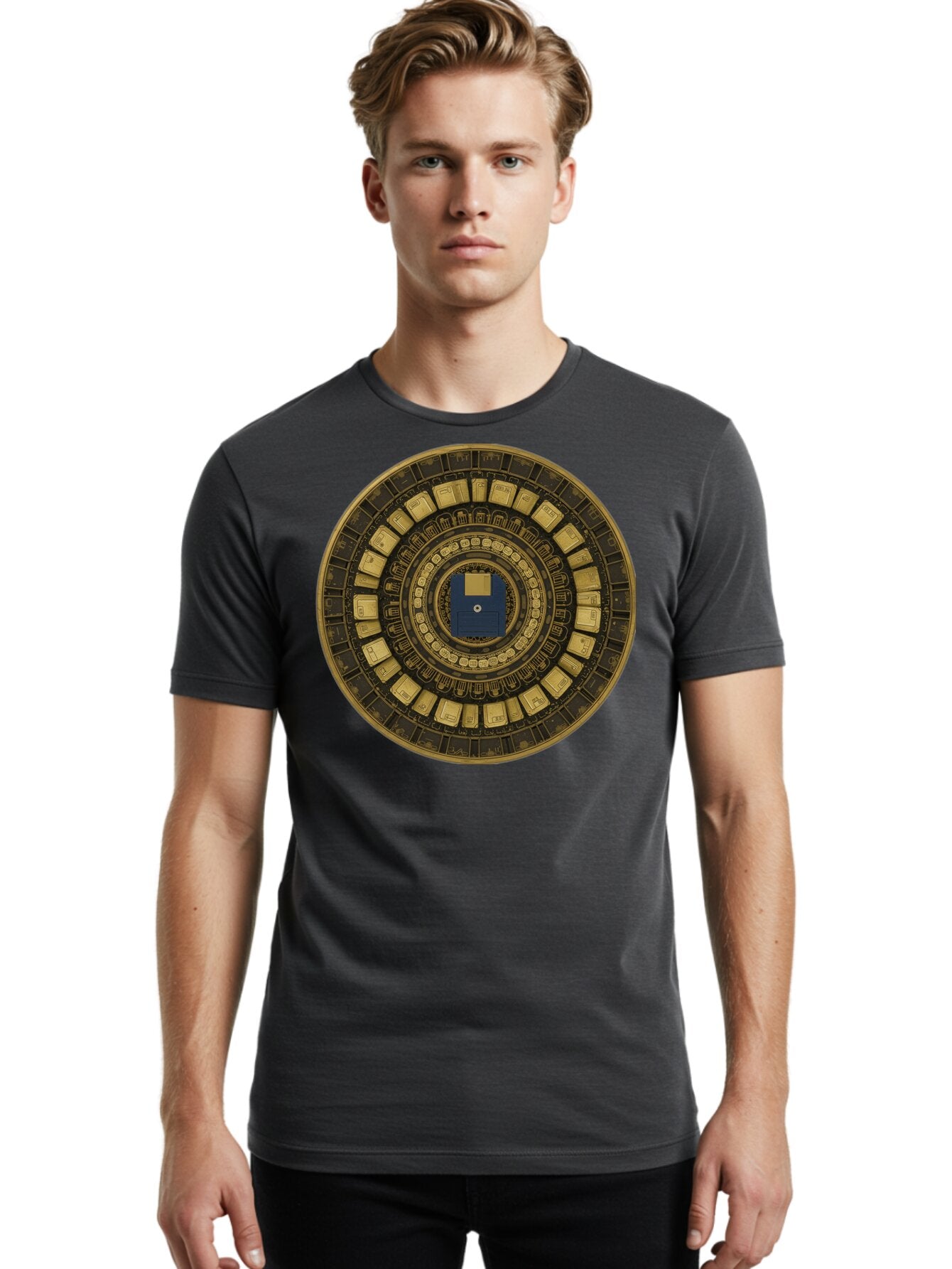 Floppy-Disk-Spiral Men'S Graphic Tee, 100% Cotton, Comfortable Casual Summer Wear, Machine Washable, Vintage Camera, Old Camera, Antique Camera, Black Camera, Classic Photography, Photography Equipment, Nostalgic Device, Film Camera, Bao425 28