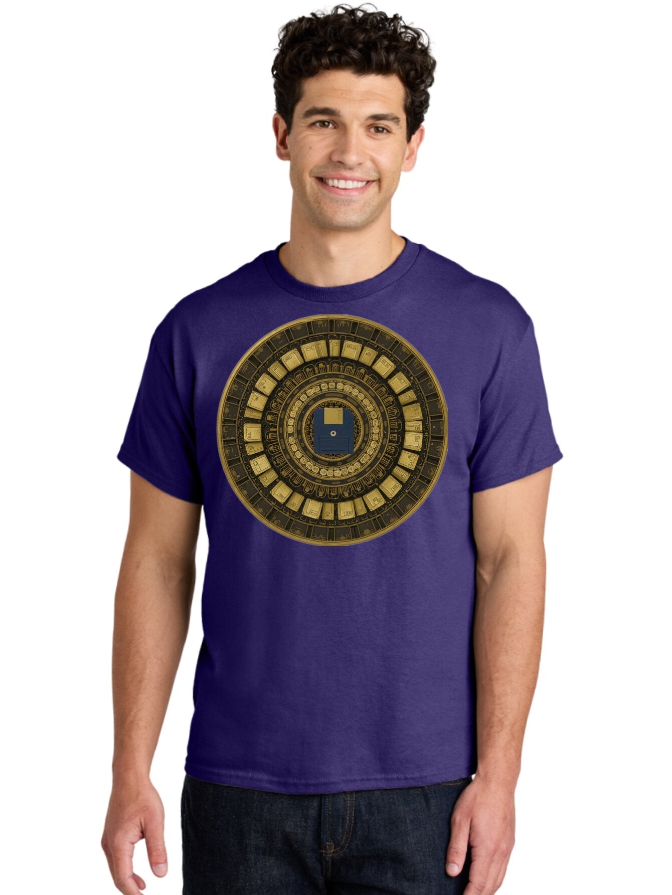 Floppy-Disk-Spiral Men'S Graphic Tee, 100% Cotton, Comfortable Casual Summer Wear, Machine Washable, Vintage Camera, Old Camera, Antique Camera, Black Camera, Classic Photography, Photography Equipment, Nostalgic Device, Film Camera, Bao425 21