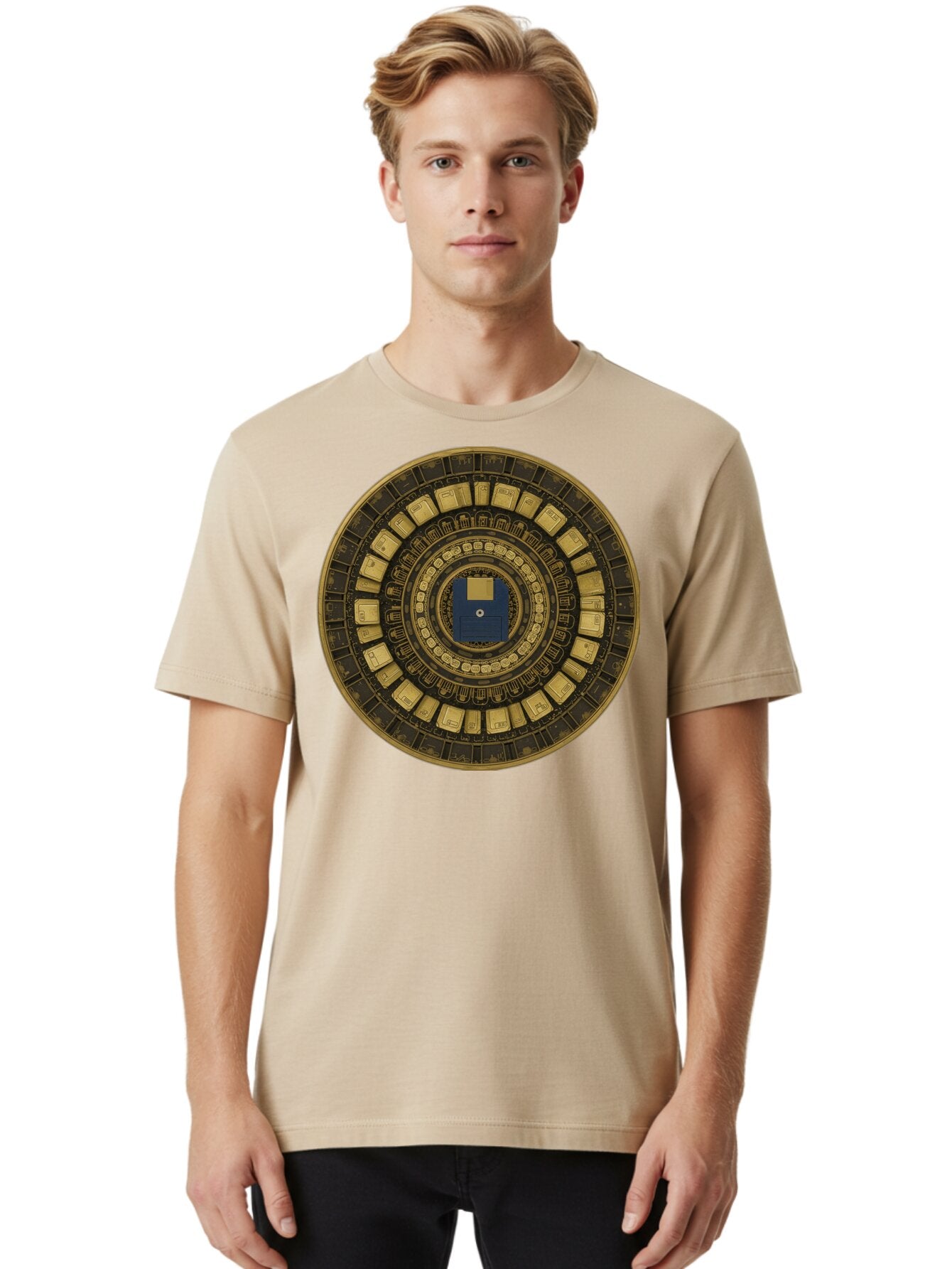 Floppy-Disk-Spiral Men'S Graphic Tee, 100% Cotton, Comfortable Casual Summer Wear, Machine Washable, Vintage Camera, Old Camera, Antique Camera, Black Camera, Classic Photography, Photography Equipment, Nostalgic Device, Film Camera, Bao425 17