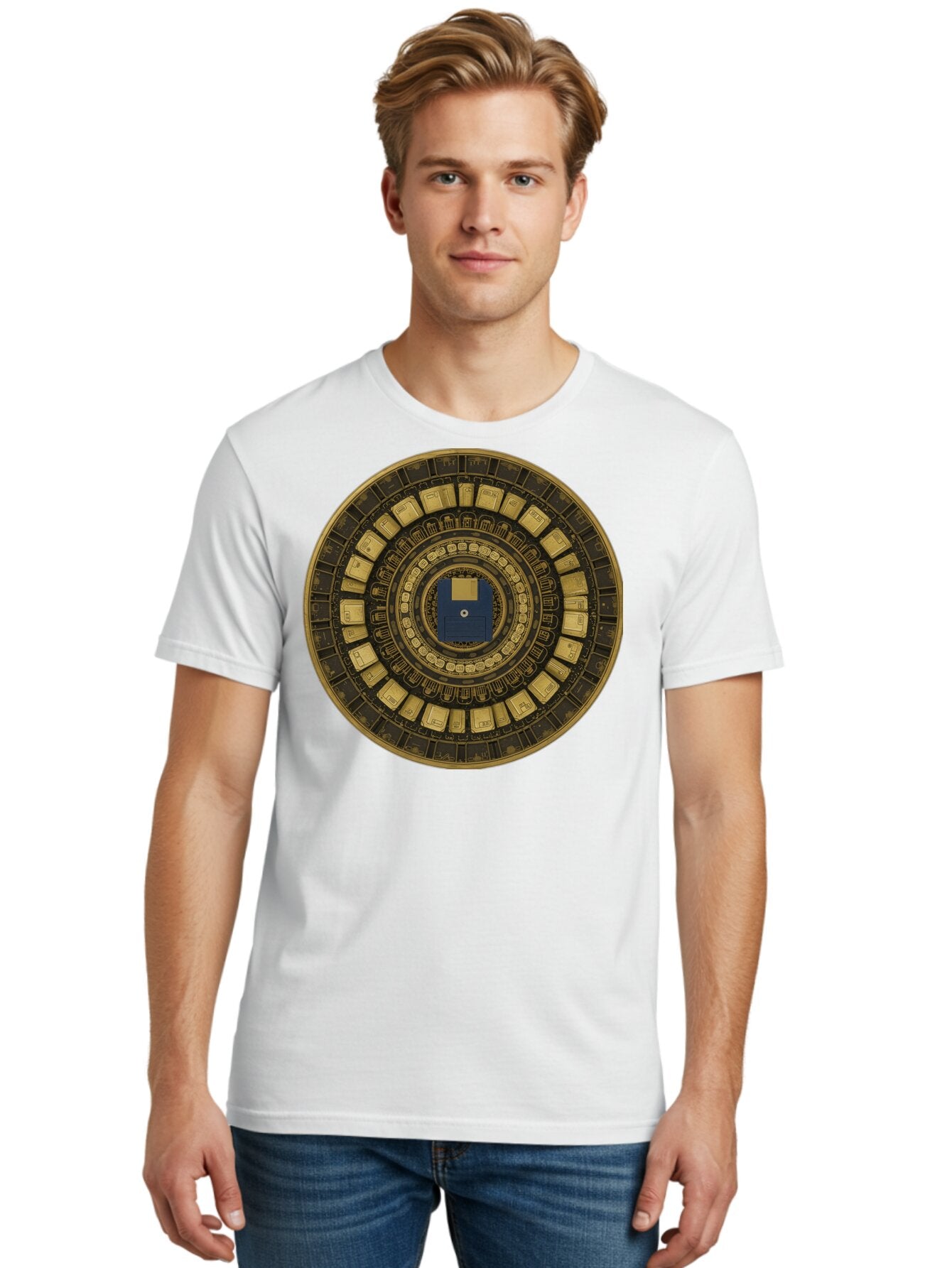Floppy-Disk-Spiral Men'S Graphic Tee, 100% Cotton, Comfortable Casual Summer Wear, Machine Washable, Vintage Camera, Old Camera, Antique Camera, Black Camera, Classic Photography, Photography Equipment, Nostalgic Device, Film Camera, Bao425 27