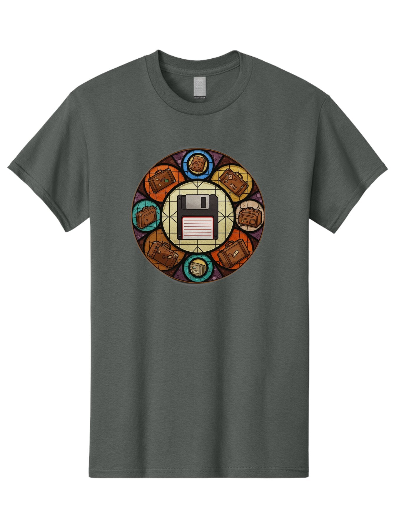 Floppy-Disk-Stained-Glass Men'S Graphic Tee, 100% Cotton, Comfortable Casual Summer Wear, Machine Washable, Vintage Camera, Old Camera, Antique Camera, Black Camera, Classic Photography, Photography Equipment, Nostalgic Device, Film Camera, Bao426 13