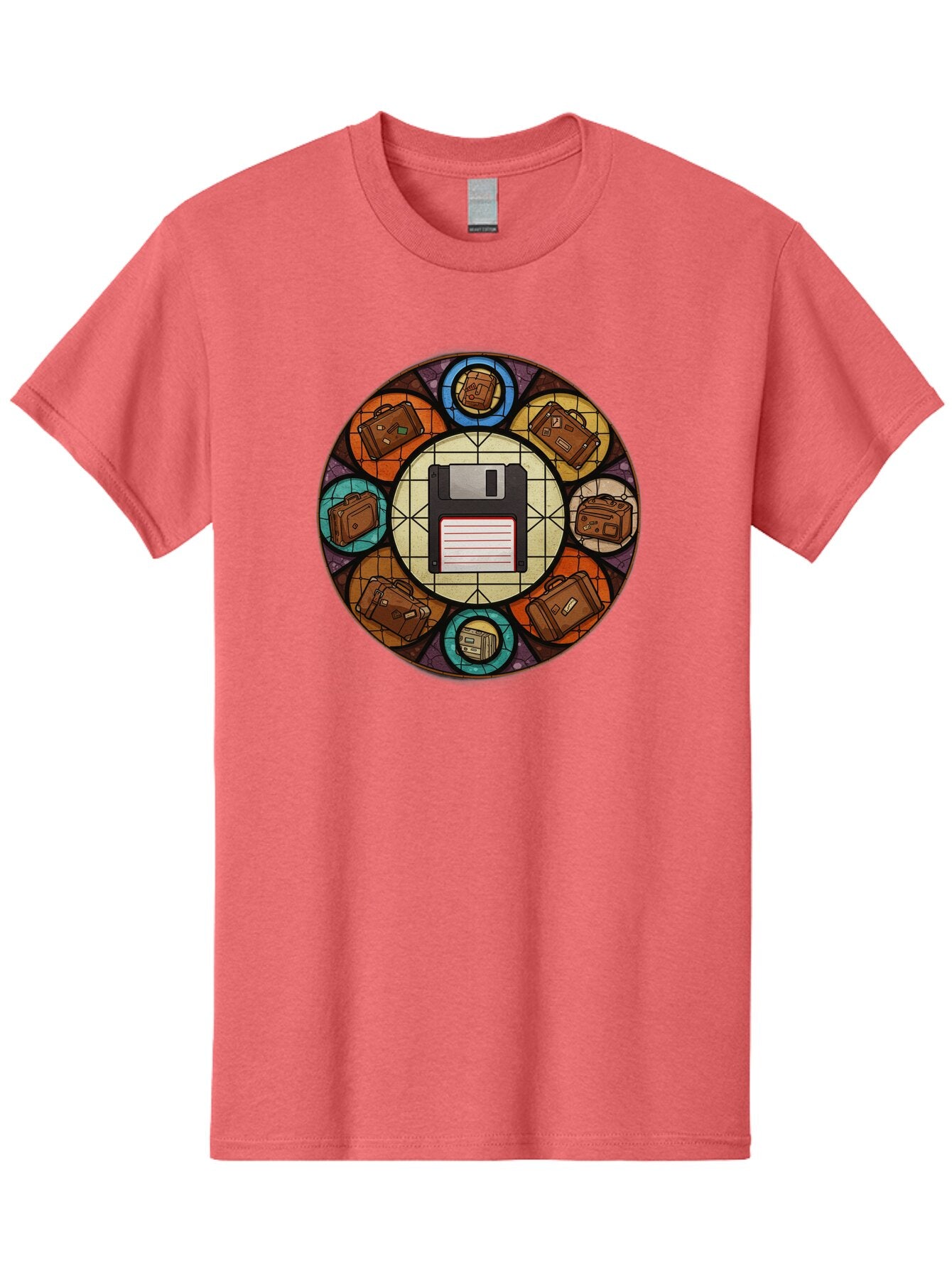 Floppy-Disk-Stained-Glass Men'S Graphic Tee, 100% Cotton, Comfortable Casual Summer Wear, Machine Washable, Vintage Camera, Old Camera, Antique Camera, Black Camera, Classic Photography, Photography Equipment, Nostalgic Device, Film Camera, Bao426 3