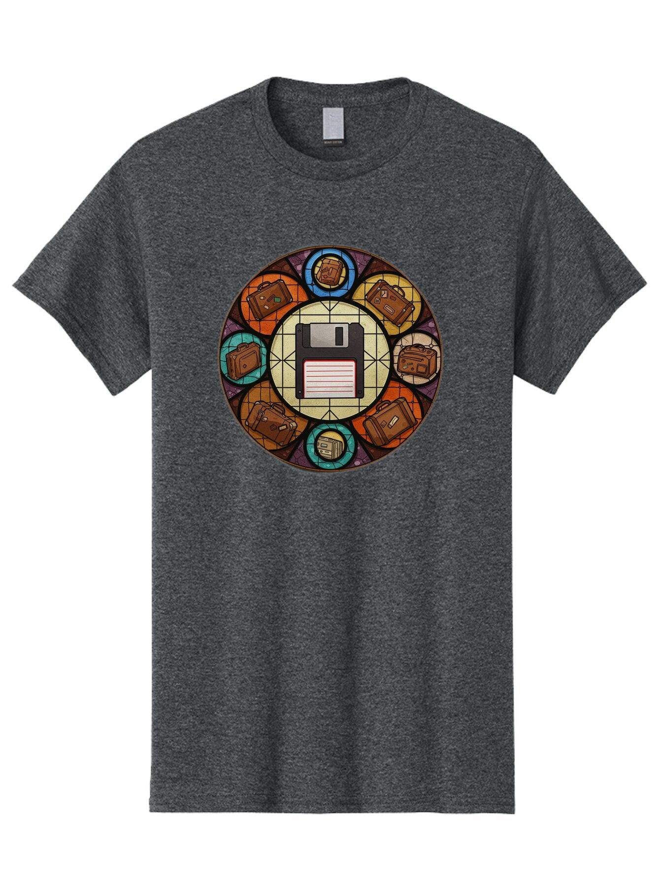 Floppy-Disk-Stained-Glass Men'S Graphic Tee, 100% Cotton, Comfortable Casual Summer Wear, Machine Washable, Vintage Camera, Old Camera, Antique Camera, Black Camera, Classic Photography, Photography Equipment, Nostalgic Device, Film Camera, Bao426 14