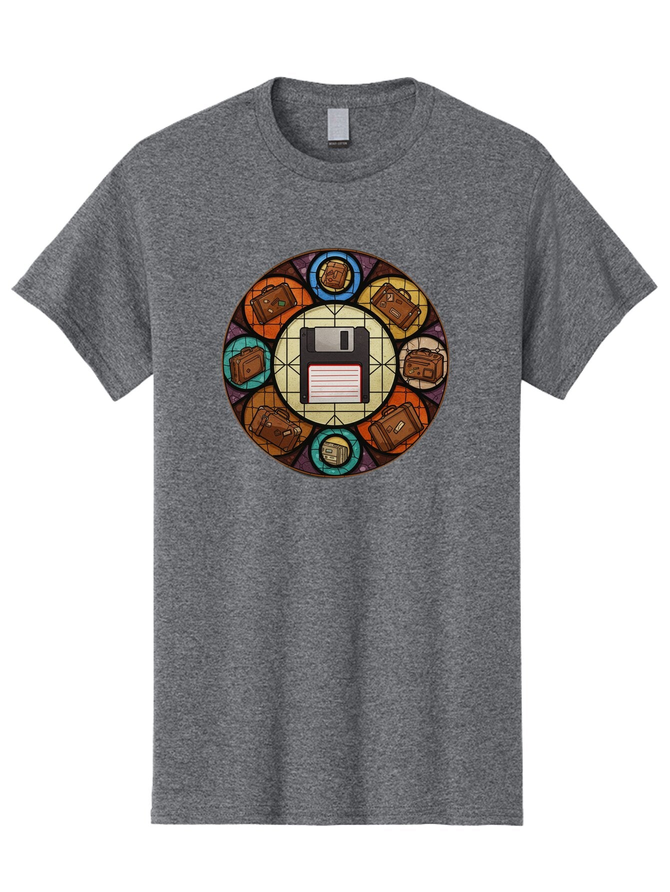 Floppy-Disk-Stained-Glass Men'S Graphic Tee, 100% Cotton, Comfortable Casual Summer Wear, Machine Washable, Vintage Camera, Old Camera, Antique Camera, Black Camera, Classic Photography, Photography Equipment, Nostalgic Device, Film Camera, Bao426 4