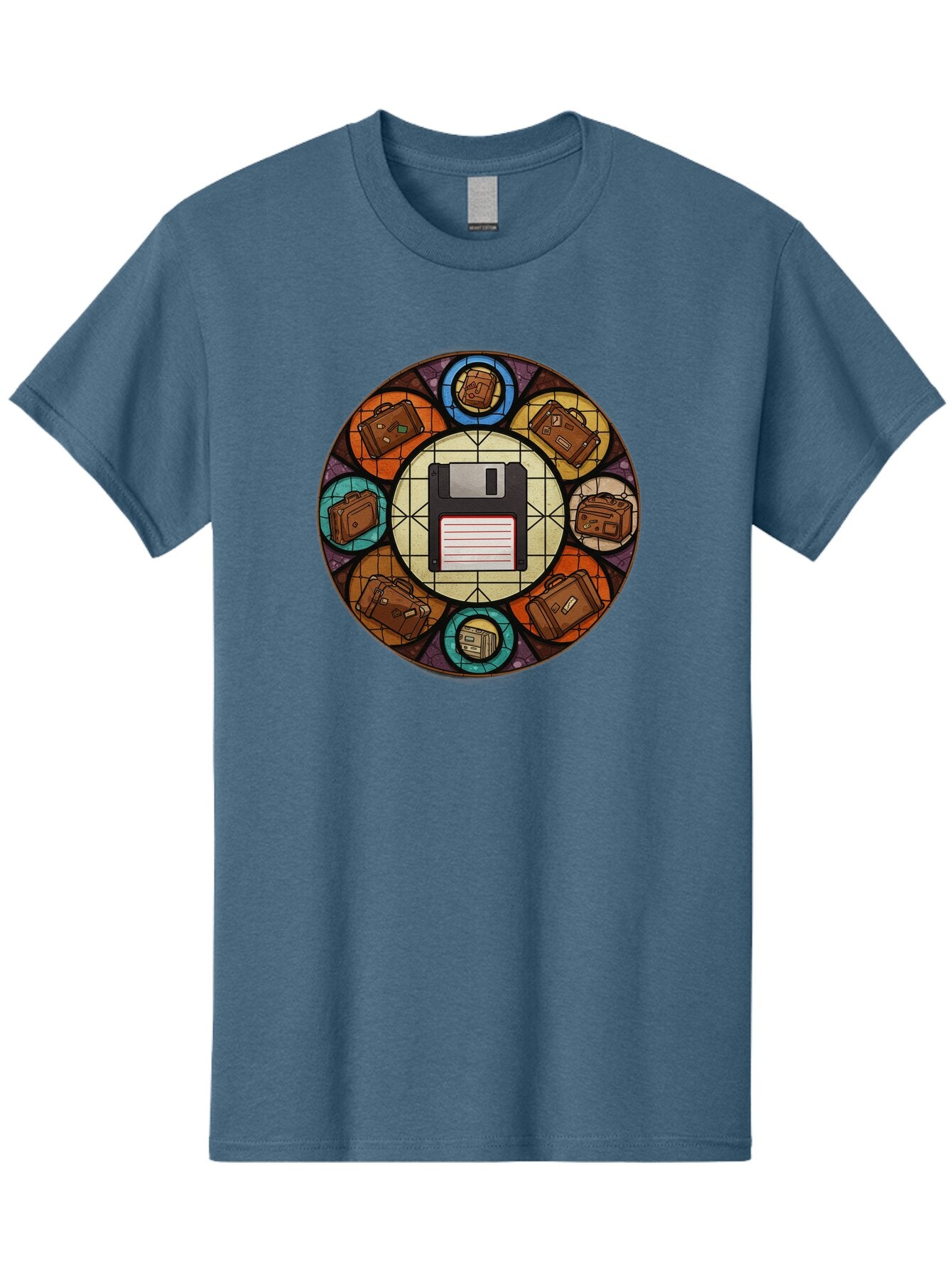 Floppy-Disk-Stained-Glass Men'S Graphic Tee, 100% Cotton, Comfortable Casual Summer Wear, Machine Washable, Vintage Camera, Old Camera, Antique Camera, Black Camera, Classic Photography, Photography Equipment, Nostalgic Device, Film Camera, Bao426 10