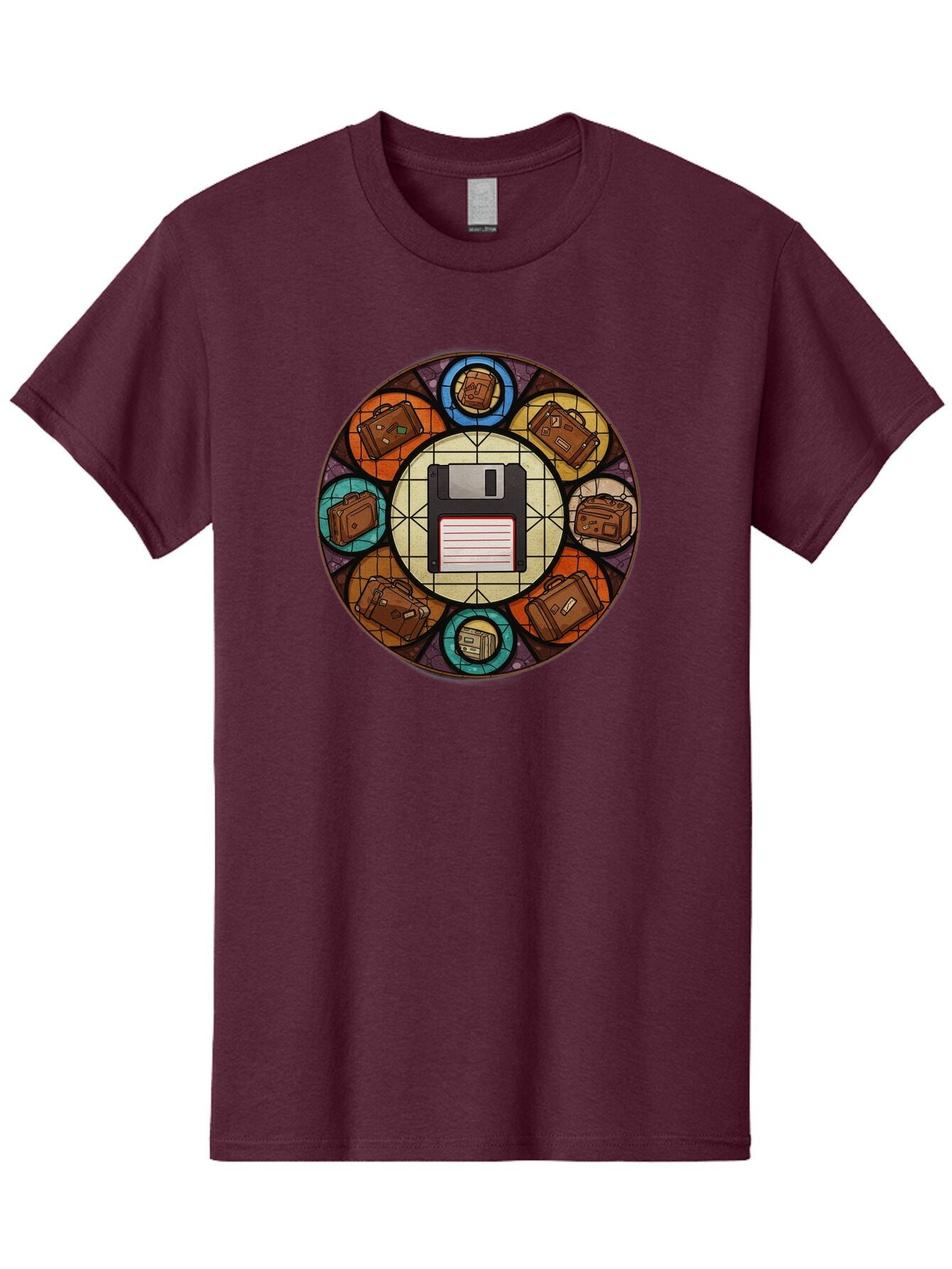 Floppy-Disk-Stained-Glass Men'S Graphic Tee, 100% Cotton, Comfortable Casual Summer Wear, Machine Washable, Vintage Camera, Old Camera, Antique Camera, Black Camera, Classic Photography, Photography Equipment, Nostalgic Device, Film Camera, Bao426 6