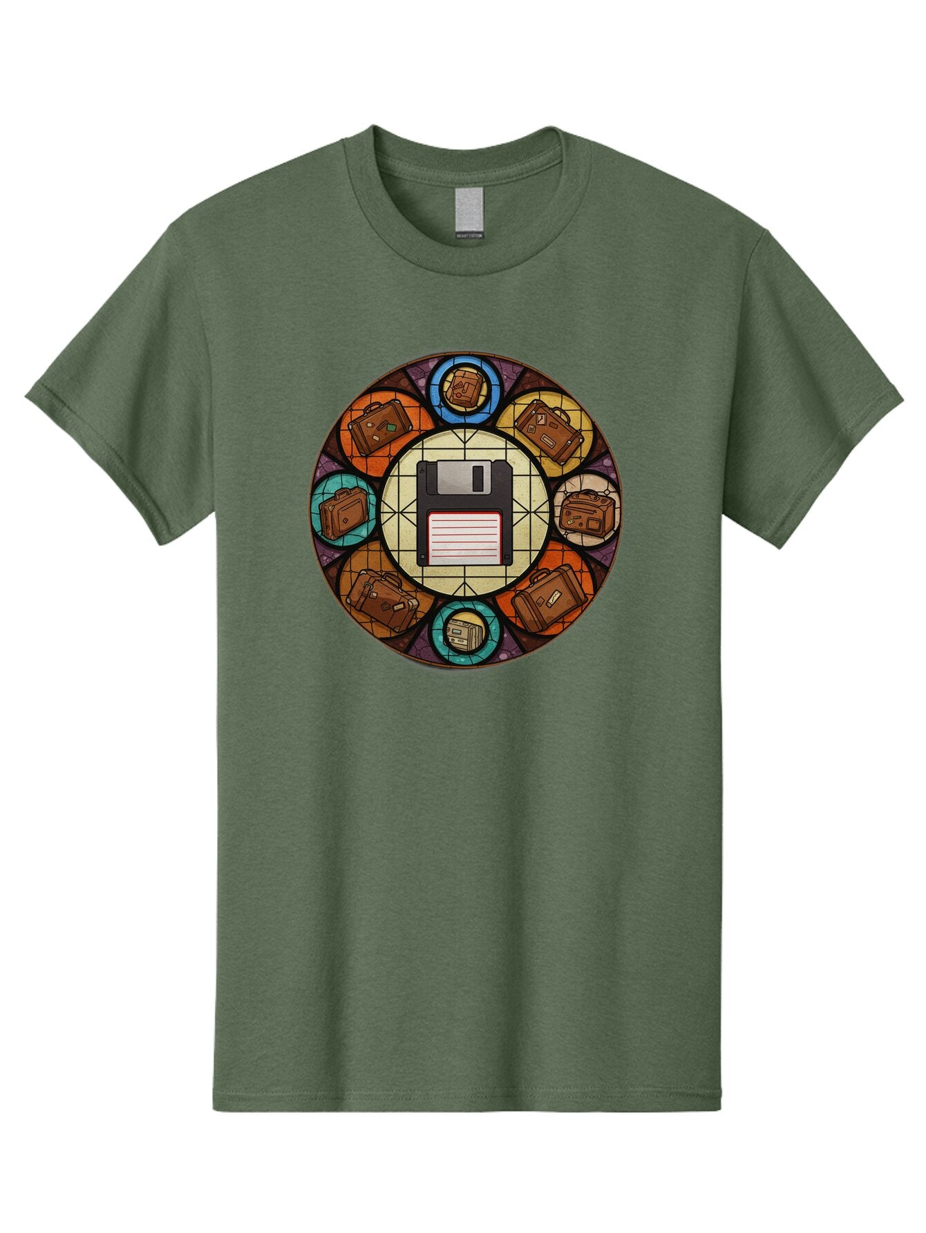 Floppy-Disk-Stained-Glass Men'S Graphic Tee, 100% Cotton, Comfortable Casual Summer Wear, Machine Washable, Vintage Camera, Old Camera, Antique Camera, Black Camera, Classic Photography, Photography Equipment, Nostalgic Device, Film Camera, Bao426 9