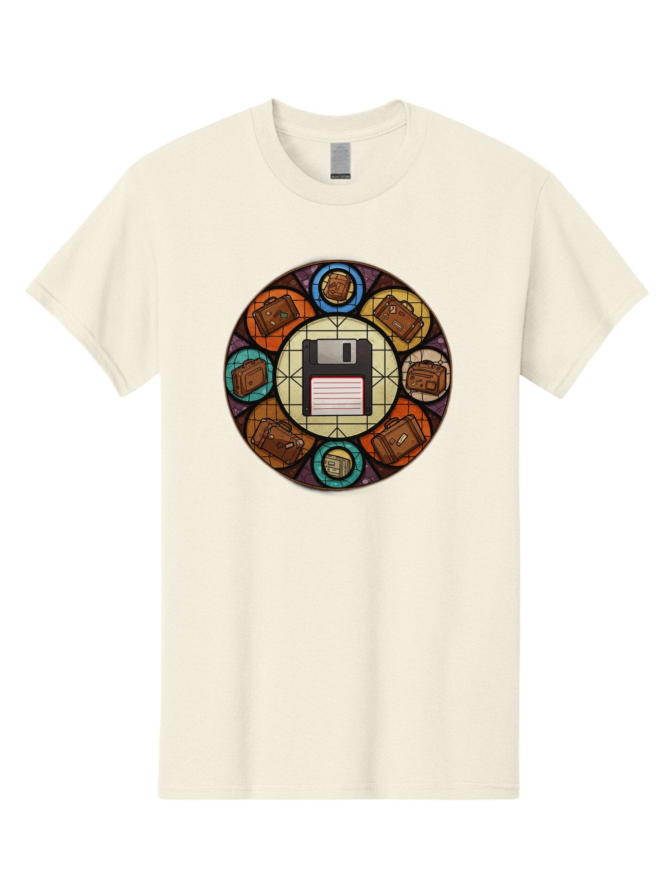 Floppy-Disk-Stained-Glass Men'S Graphic Tee, 100% Cotton, Comfortable Casual Summer Wear, Machine Washable, Vintage Camera, Old Camera, Antique Camera, Black Camera, Classic Photography, Photography Equipment, Nostalgic Device, Film Camera, Bao426 15