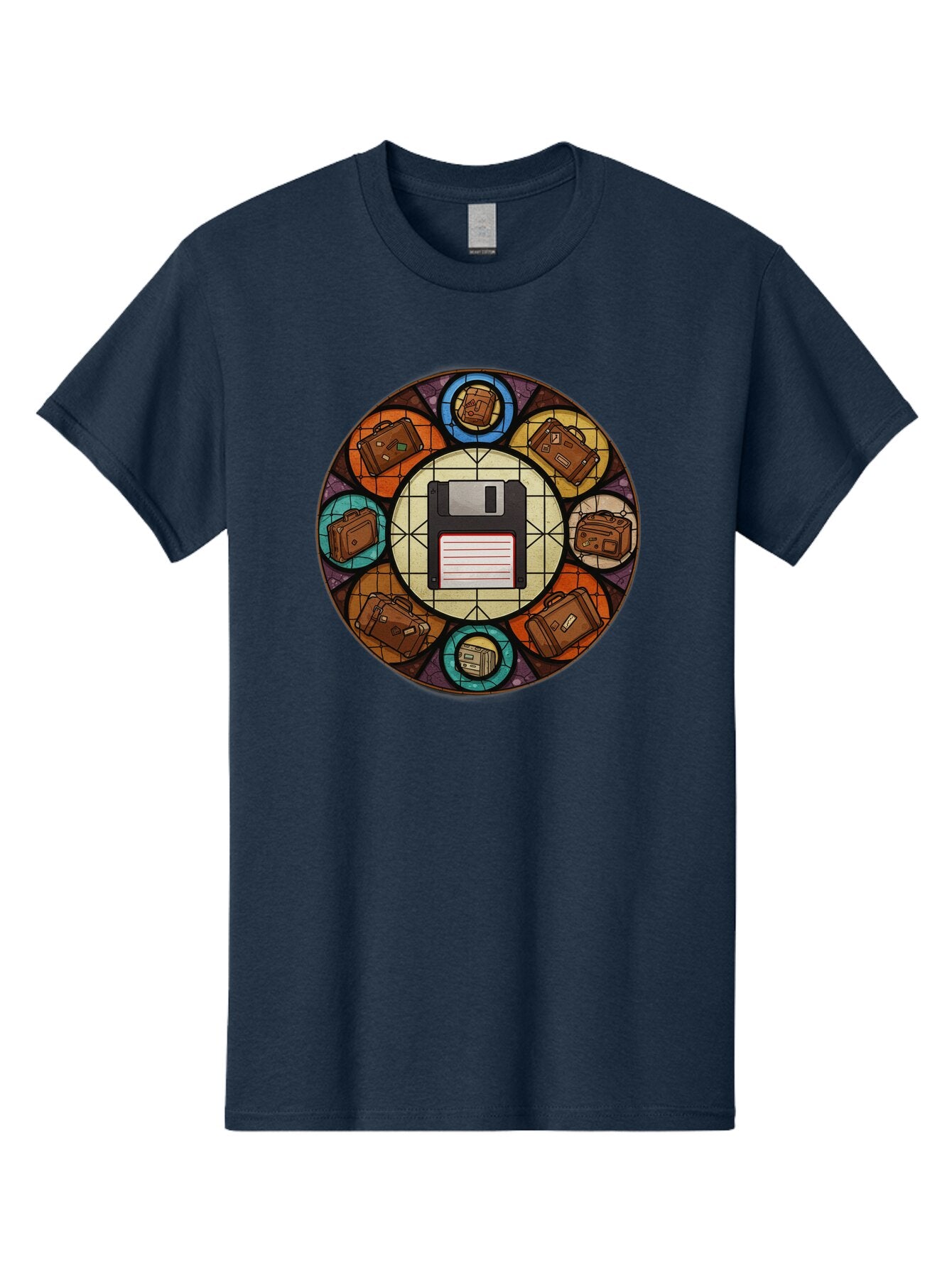 Floppy-Disk-Stained-Glass Men'S Graphic Tee, 100% Cotton, Comfortable Casual Summer Wear, Machine Washable, Vintage Camera, Old Camera, Antique Camera, Black Camera, Classic Photography, Photography Equipment, Nostalgic Device, Film Camera, Bao426 5