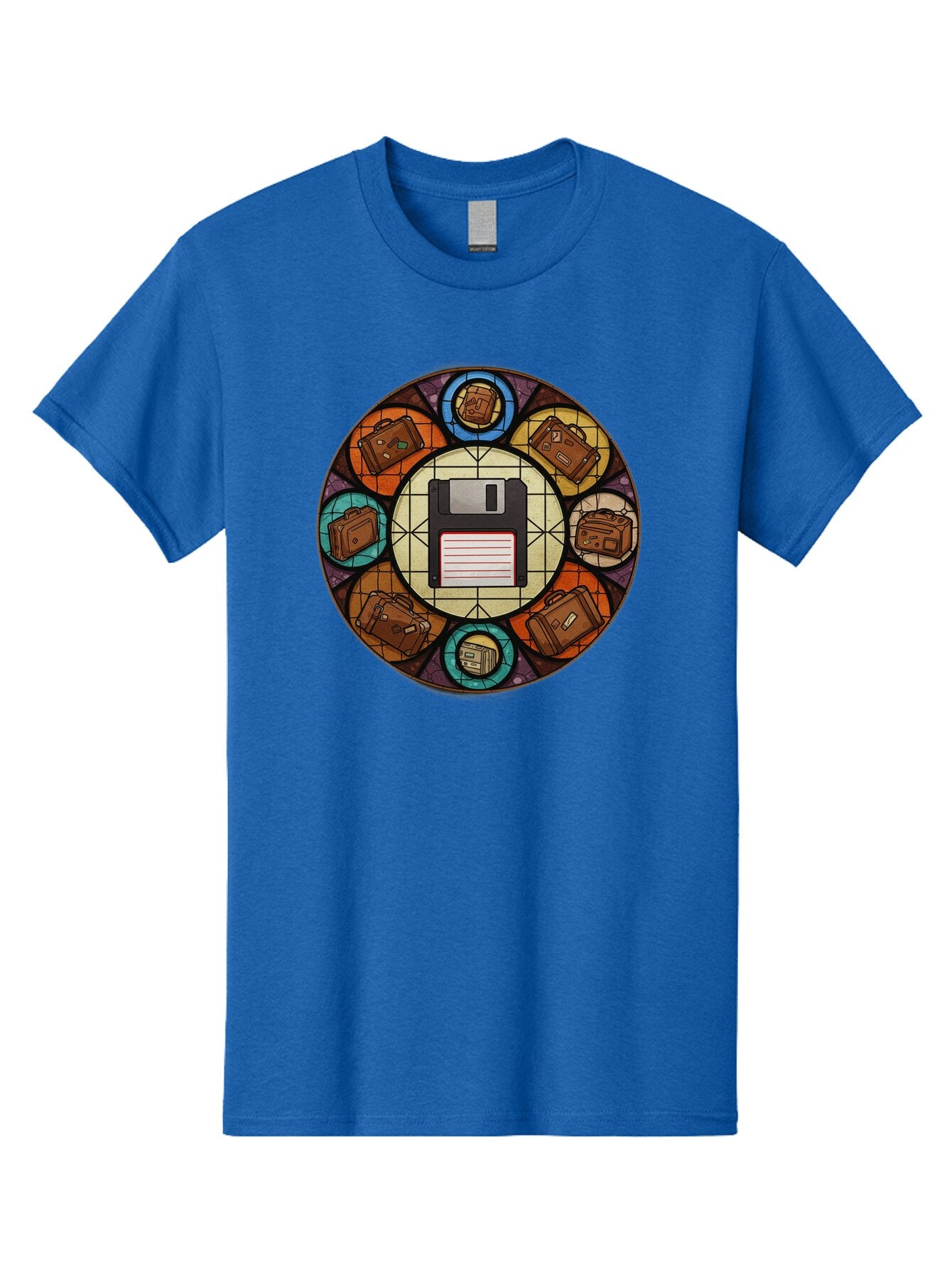 Floppy-Disk-Stained-Glass Men'S Graphic Tee, 100% Cotton, Comfortable Casual Summer Wear, Machine Washable, Vintage Camera, Old Camera, Antique Camera, Black Camera, Classic Photography, Photography Equipment, Nostalgic Device, Film Camera, Bao426 8