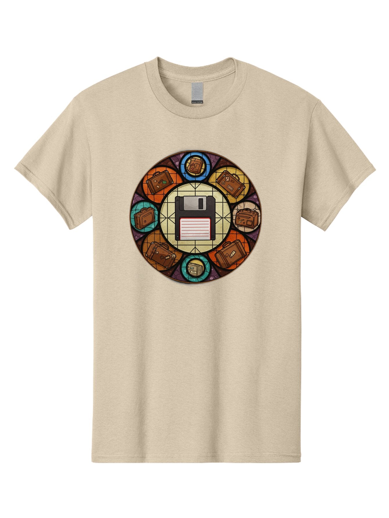 Floppy-Disk-Stained-Glass Men'S Graphic Tee, 100% Cotton, Comfortable Casual Summer Wear, Machine Washable, Vintage Camera, Old Camera, Antique Camera, Black Camera, Classic Photography, Photography Equipment, Nostalgic Device, Film Camera, Bao426 11