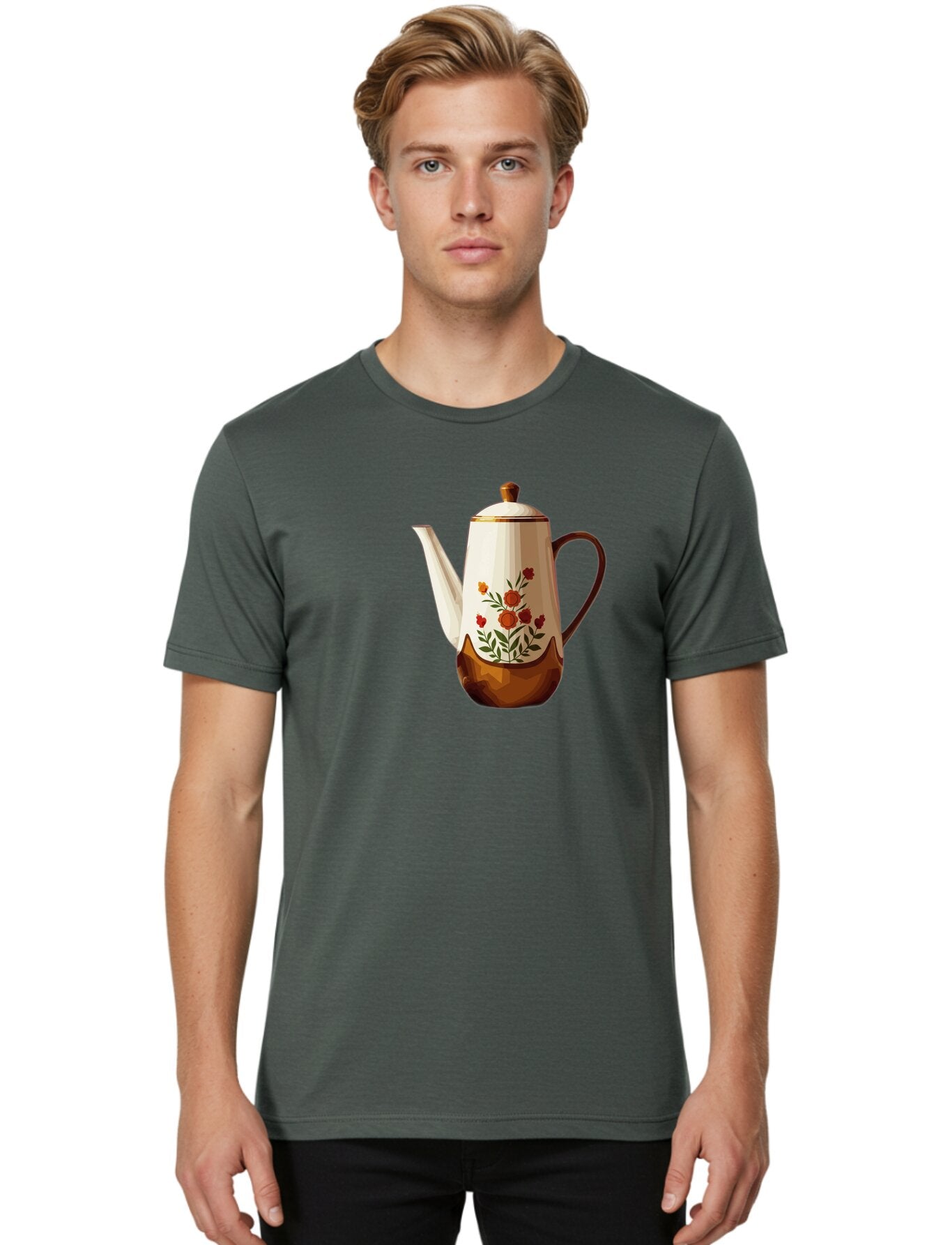 Floral-Coffee-Pot Men'S Graphic Tee, 100% Cotton, Comfortable Casual Summer Wear, Machine Washable, Vintage Camera, Old Camera, Antique Camera, Black Camera, Classic Photography, Photography Equipment, Nostalgic Device, Film Camera, Camera Art Bao428 25