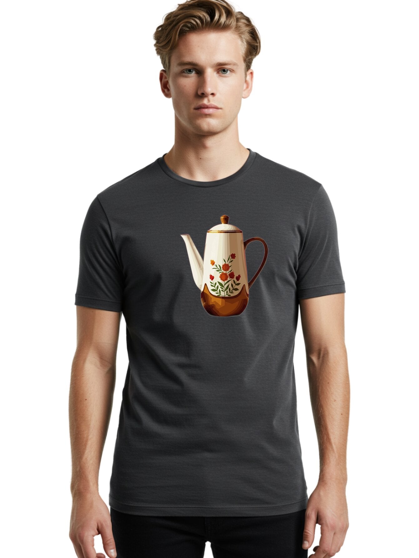 Floral-Coffee-Pot Men'S Graphic Tee, 100% Cotton, Comfortable Casual Summer Wear, Machine Washable, Vintage Camera, Old Camera, Antique Camera, Black Camera, Classic Photography, Photography Equipment, Nostalgic Device, Film Camera, Camera Art Bao428 30