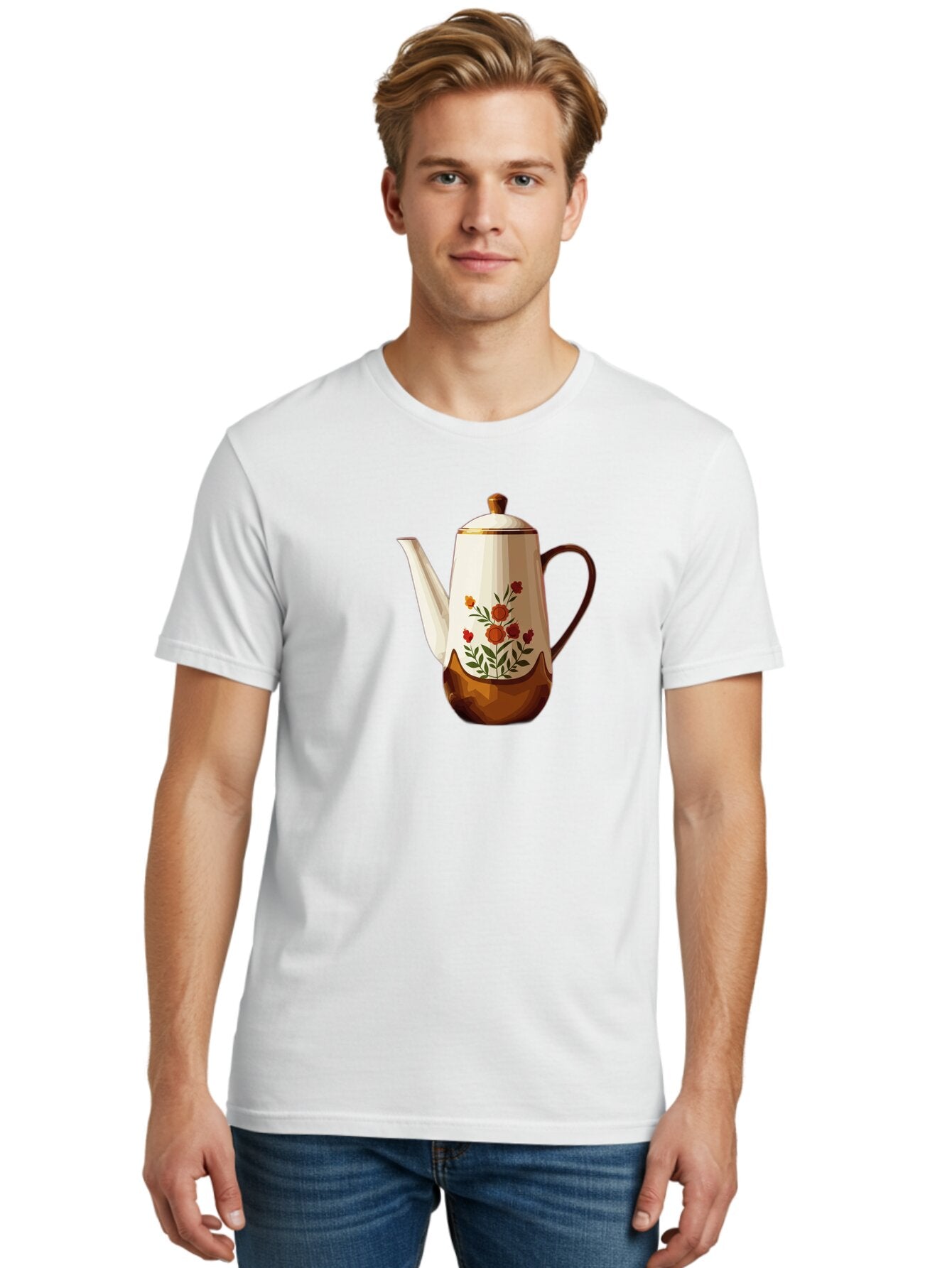 Floral-Coffee-Pot Men'S Graphic Tee, 100% Cotton, Comfortable Casual Summer Wear, Machine Washable, Vintage Camera, Old Camera, Antique Camera, Black Camera, Classic Photography, Photography Equipment, Nostalgic Device, Film Camera, Camera Art Bao428 21