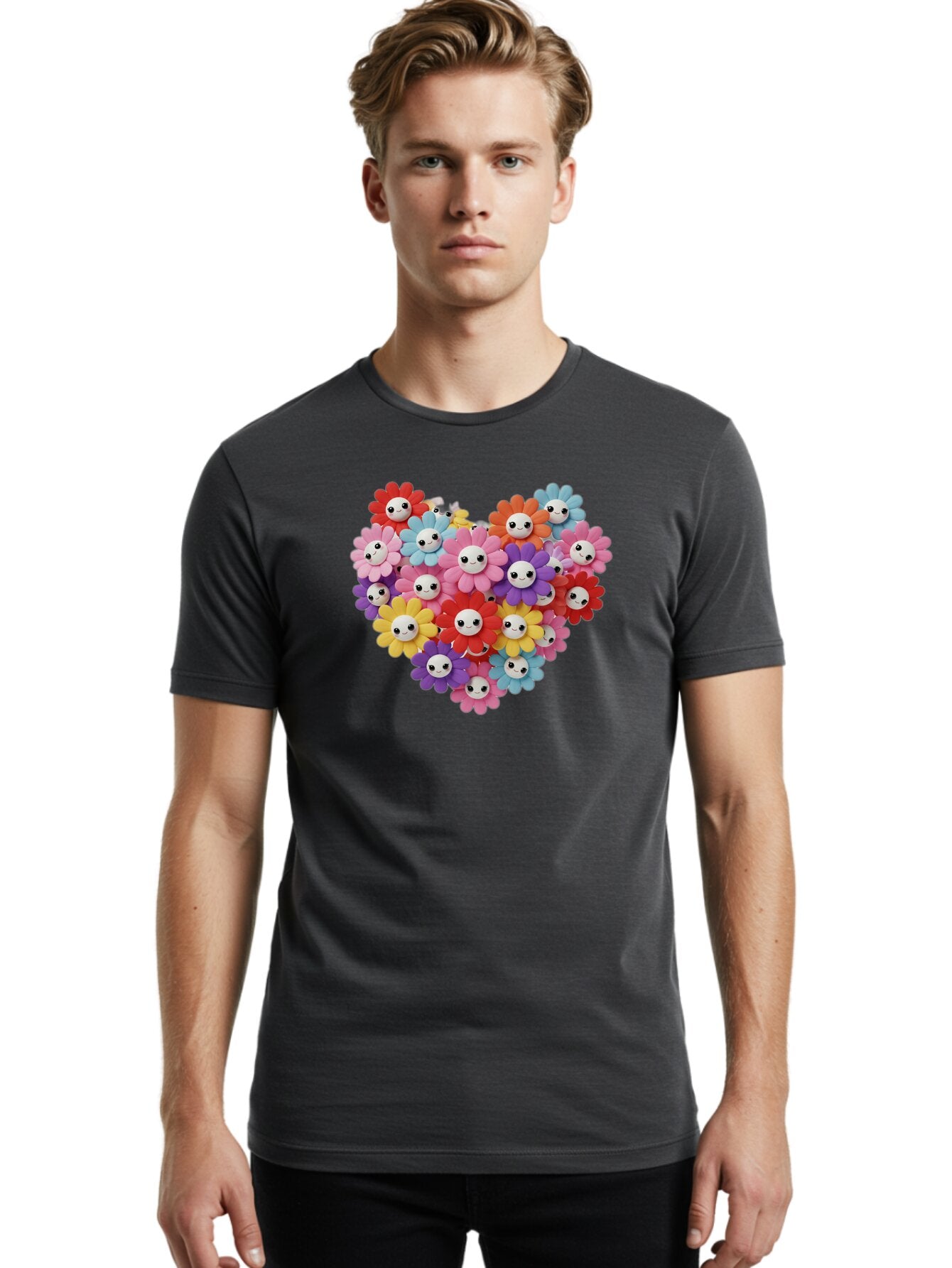 Flower-Faces-Heart Men'S Graphic Tee, 100% Cotton, Comfortable Casual Summer Wear, Machine Washable, Vintage Camera, Old Camera, Antique Camera, Black Camera, Classic Photography, Photography Equipment, Nostalgic Device, Film Camera, Bao432 21