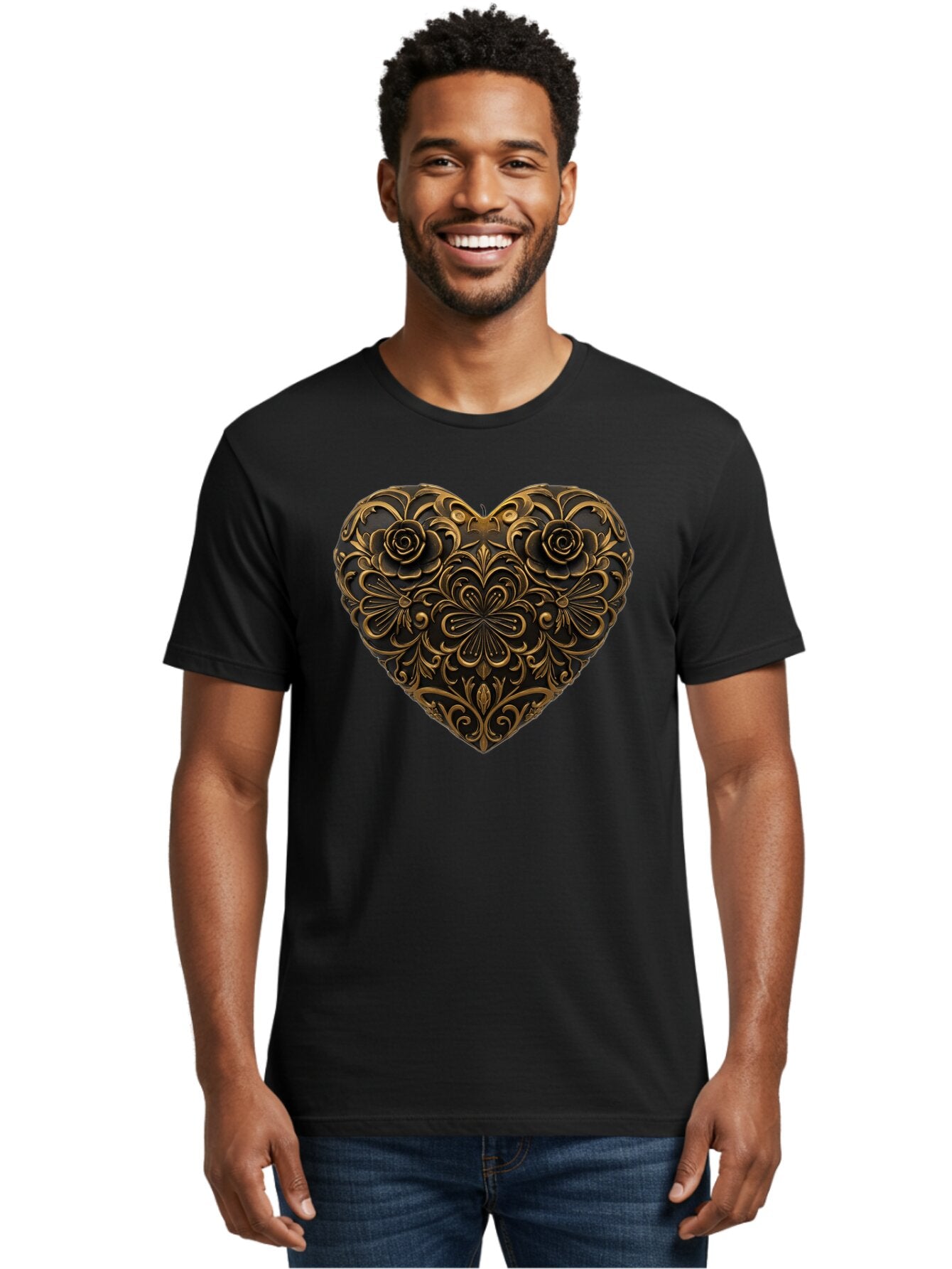 Gold-Floral-Heart Men'S Graphic Tee, 100% Cotton, Comfortable Casual Summer Wear, Machine Washable, Vintage Camera, Old Camera, Antique Camera, Black Camera, Classic Photography, Photography Equipment, Nostalgic Device, Film Camera, Camera Art Bao495 16