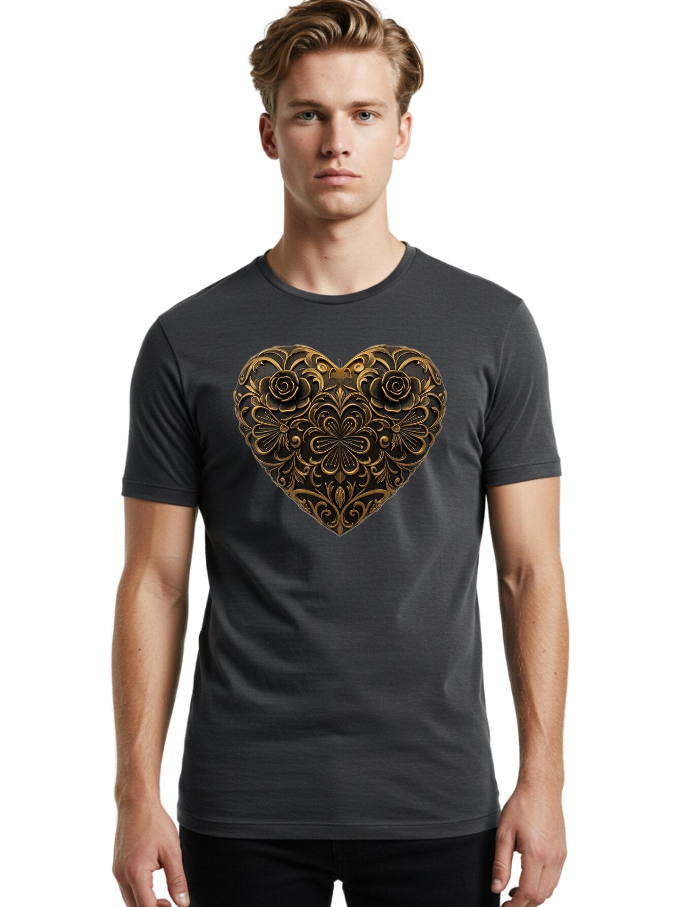 Gold-Floral-Heart Men'S Graphic Tee, 100% Cotton, Comfortable Casual Summer Wear, Machine Washable, Vintage Camera, Old Camera, Antique Camera, Black Camera, Classic Photography, Photography Equipment, Nostalgic Device, Film Camera, Camera Art Bao495 20
