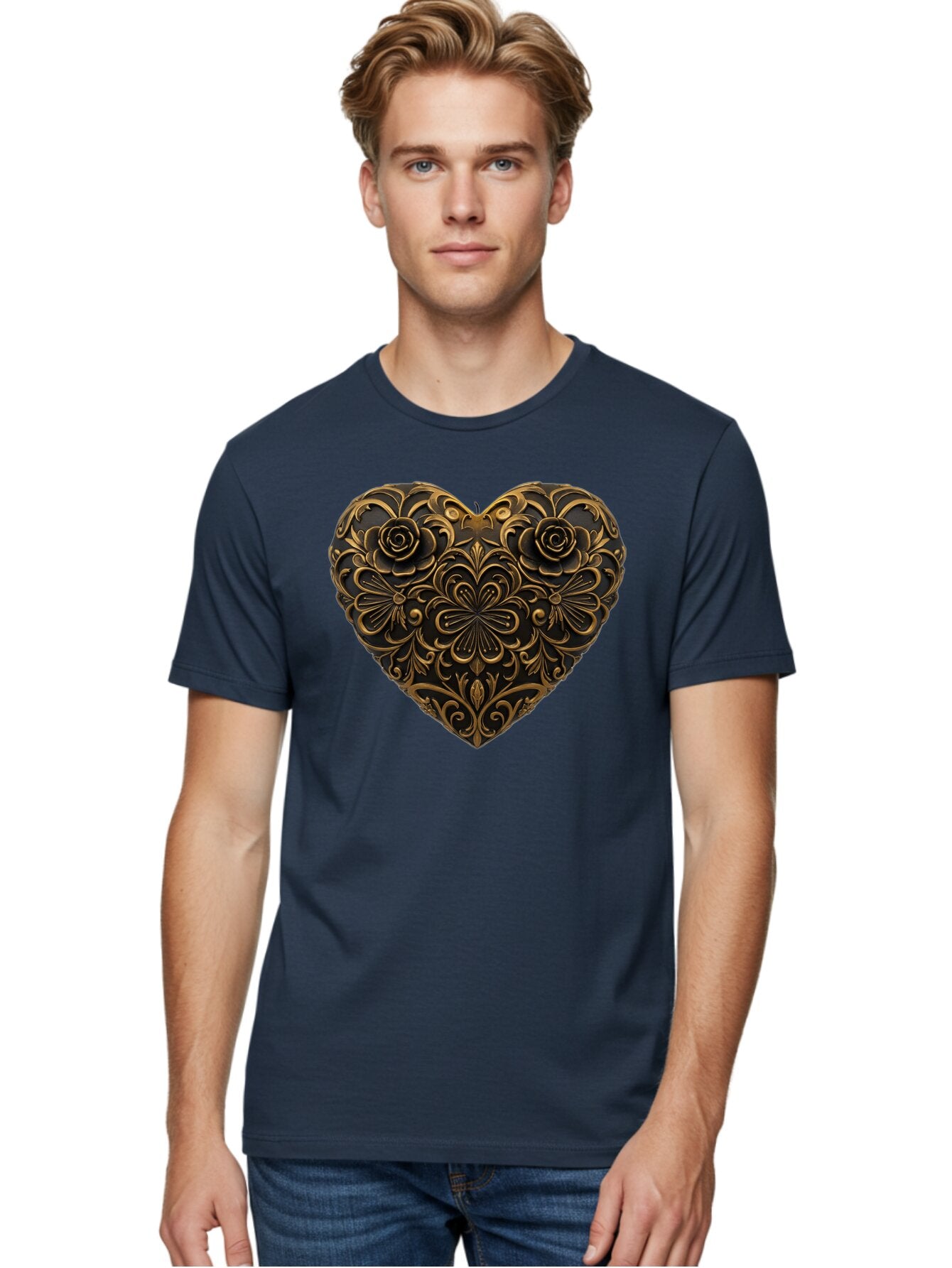 Gold-Floral-Heart Men'S Graphic Tee, 100% Cotton, Comfortable Casual Summer Wear, Machine Washable, Vintage Camera, Old Camera, Antique Camera, Black Camera, Classic Photography, Photography Equipment, Nostalgic Device, Film Camera, Camera Art Bao495 21