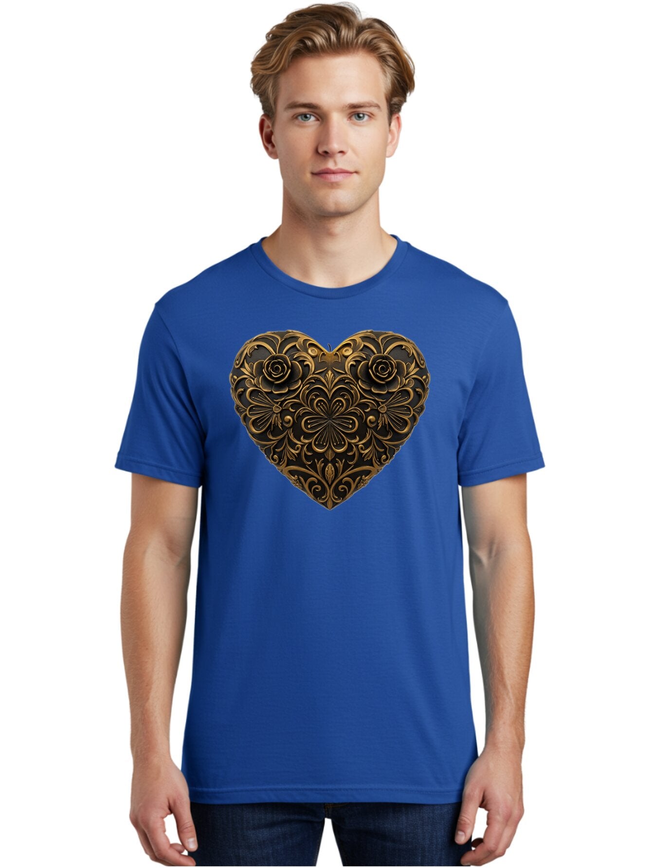 Gold-Floral-Heart Men'S Graphic Tee, 100% Cotton, Comfortable Casual Summer Wear, Machine Washable, Vintage Camera, Old Camera, Antique Camera, Black Camera, Classic Photography, Photography Equipment, Nostalgic Device, Film Camera, Camera Art Bao495 24