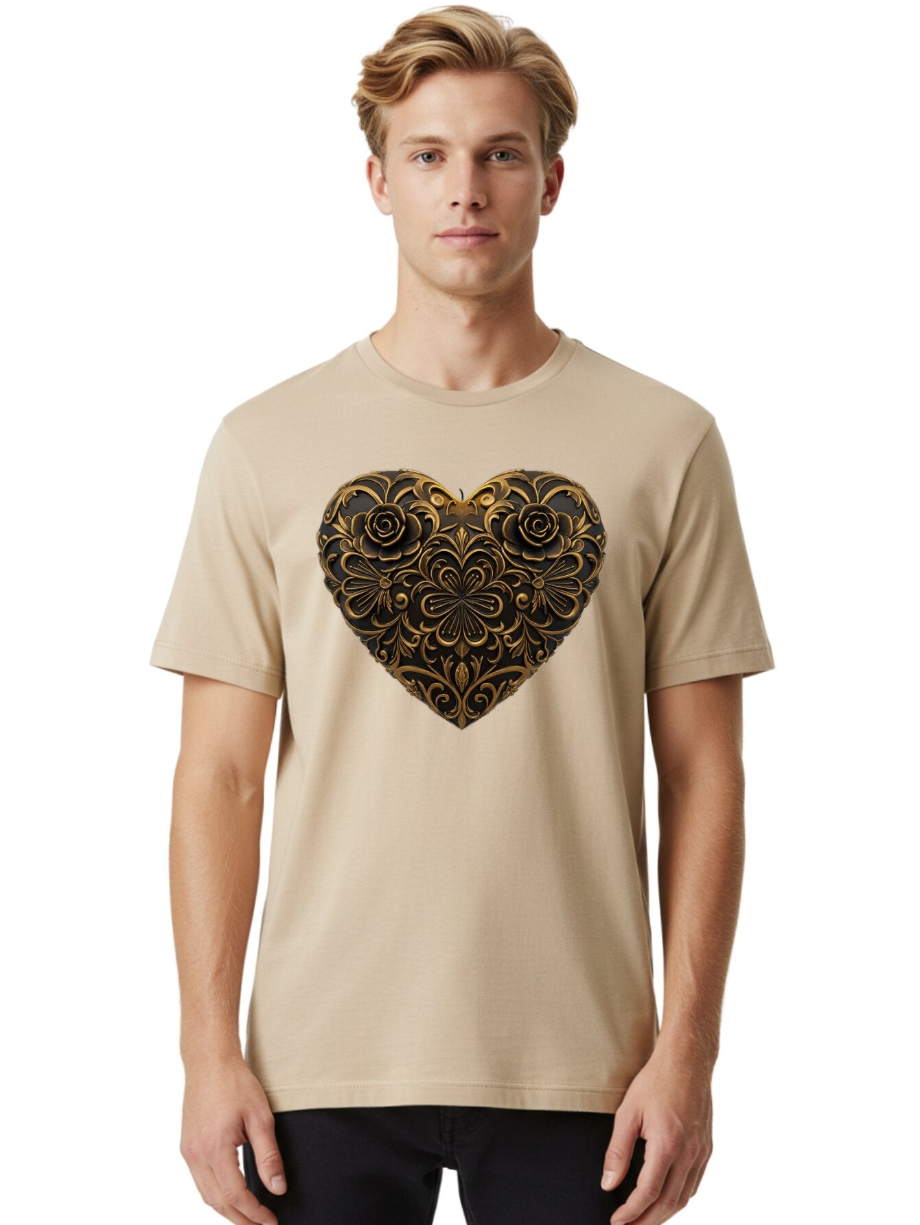 Gold-Floral-Heart Men'S Graphic Tee, 100% Cotton, Comfortable Casual Summer Wear, Machine Washable, Vintage Camera, Old Camera, Antique Camera, Black Camera, Classic Photography, Photography Equipment, Nostalgic Device, Film Camera, Camera Art Bao495 30