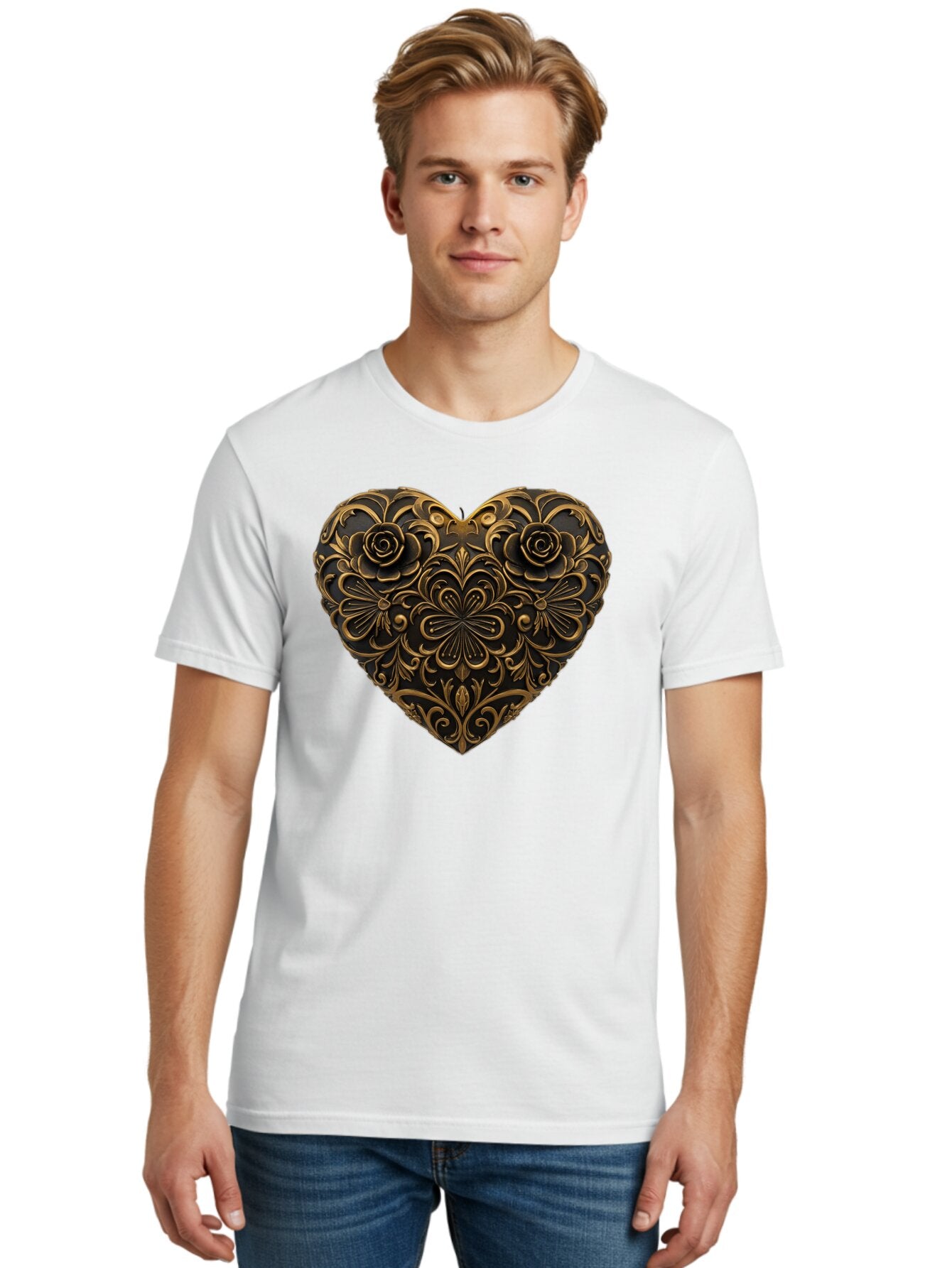 Gold-Floral-Heart Men'S Graphic Tee, 100% Cotton, Comfortable Casual Summer Wear, Machine Washable, Vintage Camera, Old Camera, Antique Camera, Black Camera, Classic Photography, Photography Equipment, Nostalgic Device, Film Camera, Camera Art Bao495 22