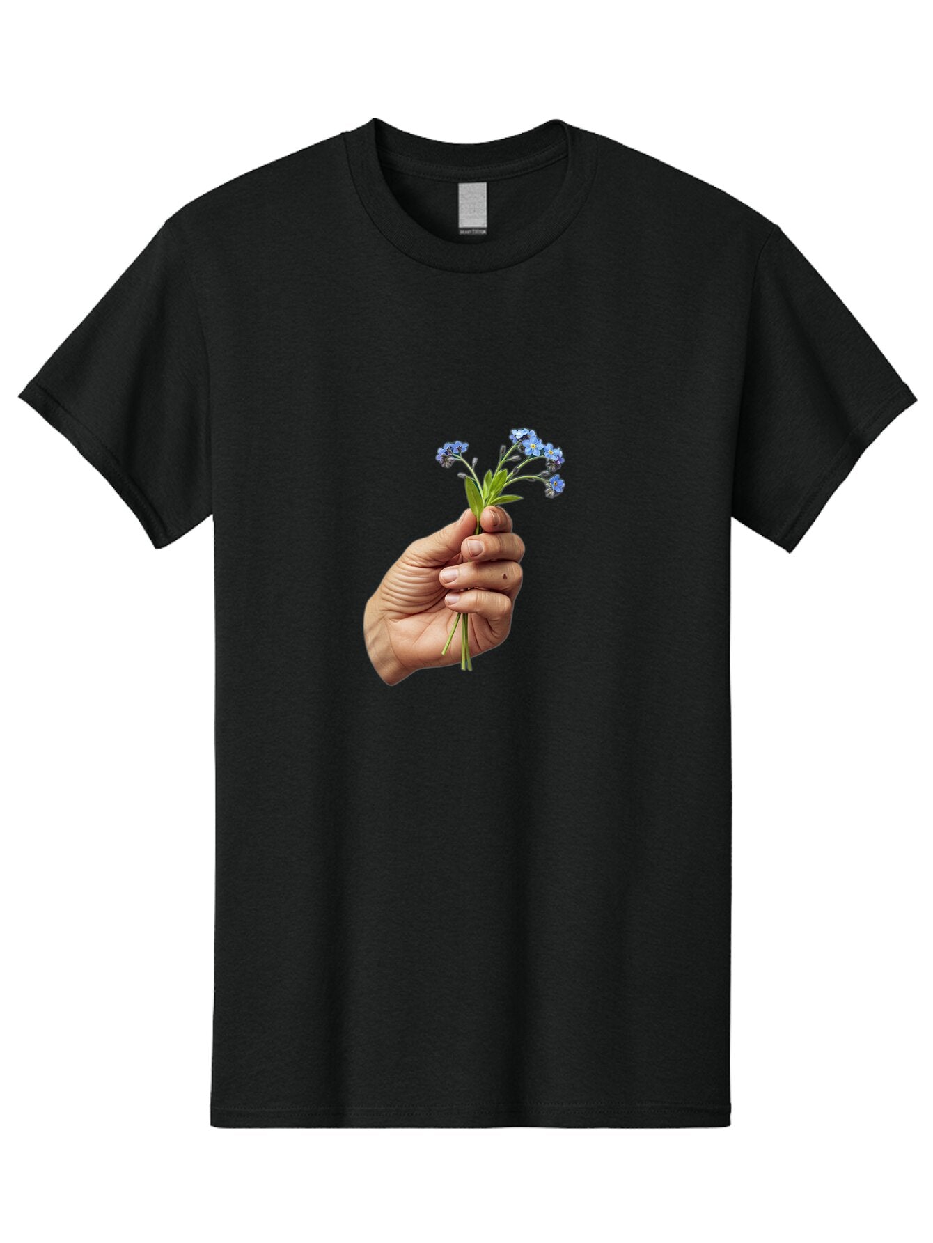 Hand-Holding-Blue-Flowers Men'S Graphic Tee, 100% Cotton, Comfortable Casual Summer Wear, Machine Washable, Vintage Camera, Old Camera, Antique Camera, Black Camera, Classic Photography, Photography Equipment, Nostalgic Device, Film Camera, Bao505 3
