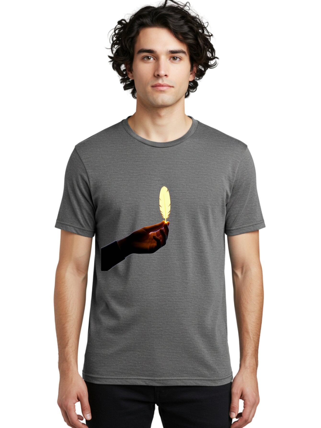 Hand-Holding-Feather Men'S Graphic Tee, 100% Cotton, Comfortable Casual Summer Wear, Machine Washable, Vintage Camera, Old Camera, Antique Camera, Black Camera, Classic Photography, Photography Equipment, Nostalgic Device, Film Camera, Bao506 16