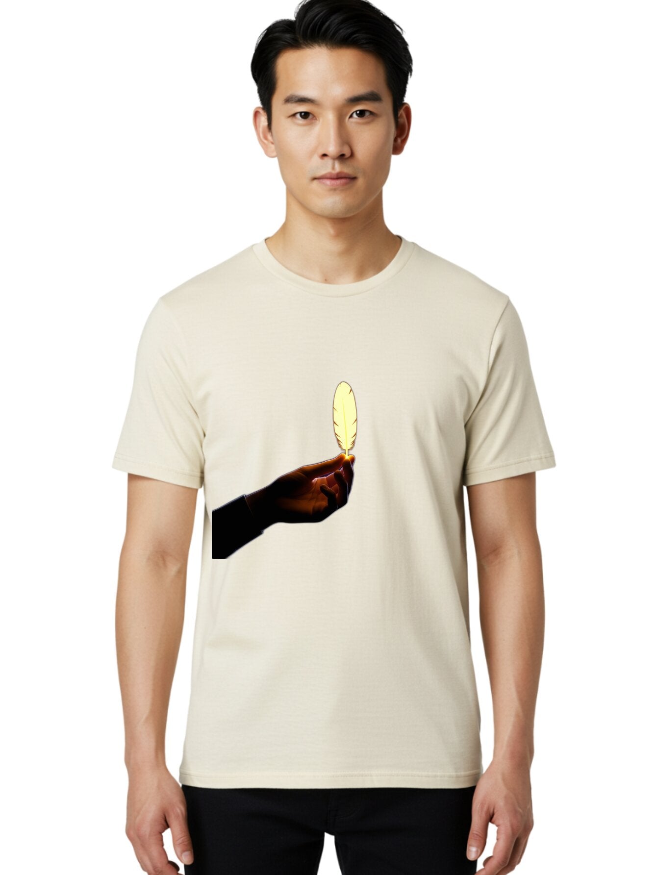 Hand-Holding-Feather Men'S Graphic Tee, 100% Cotton, Comfortable Casual Summer Wear, Machine Washable, Vintage Camera, Old Camera, Antique Camera, Black Camera, Classic Photography, Photography Equipment, Nostalgic Device, Film Camera, Bao506 25