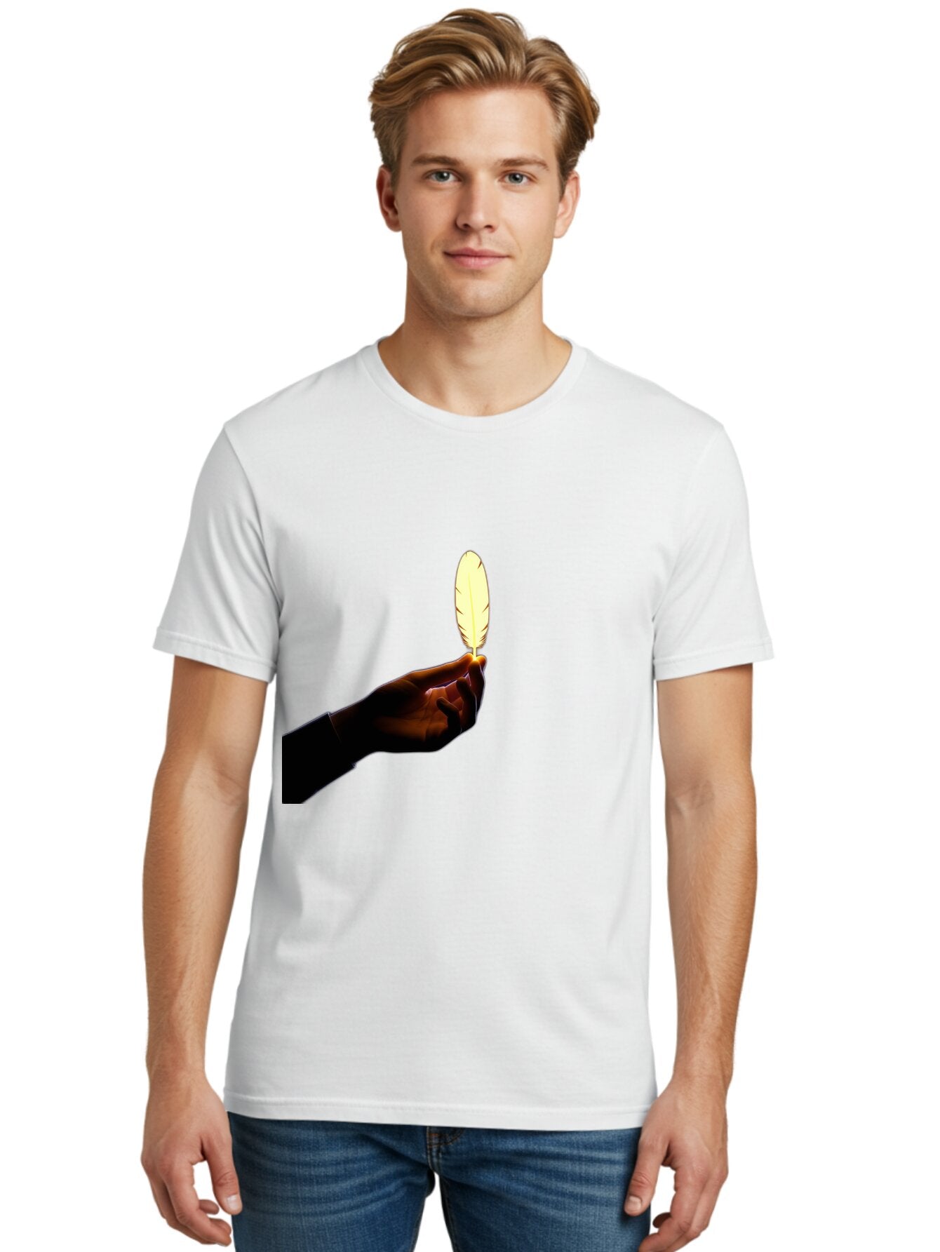 Hand-Holding-Feather Men'S Graphic Tee, 100% Cotton, Comfortable Casual Summer Wear, Machine Washable, Vintage Camera, Old Camera, Antique Camera, Black Camera, Classic Photography, Photography Equipment, Nostalgic Device, Film Camera, Bao506 17