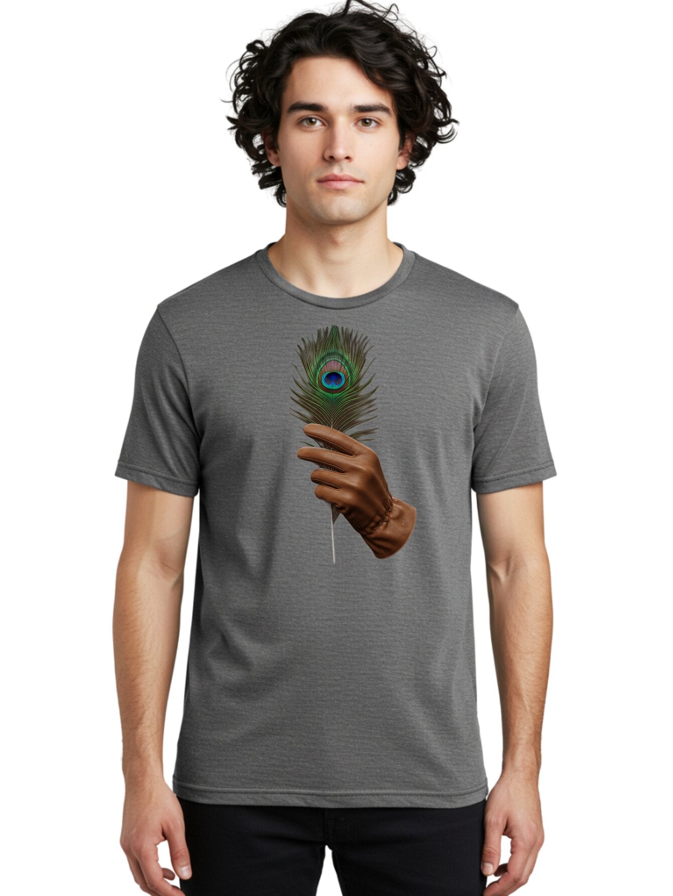 Hand-Holding-Peacock-Feather Men'S Graphic Tee, 100% Cotton, Comfortable Casual Summer Wear, Machine Washable, Vintage Camera, Old Camera, Antique Camera, Black Camera, Classic Photography, Photography Equipment, Nostalgic Device, Film Camera, Bao508 19