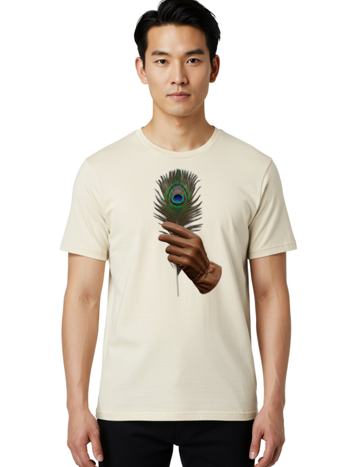 Hand-Holding-Peacock-Feather Men'S Graphic Tee, 100% Cotton, Comfortable Casual Summer Wear, Machine Washable, Vintage Camera, Old Camera, Antique Camera, Black Camera, Classic Photography, Photography Equipment, Nostalgic Device, Film Camera, Bao508 18