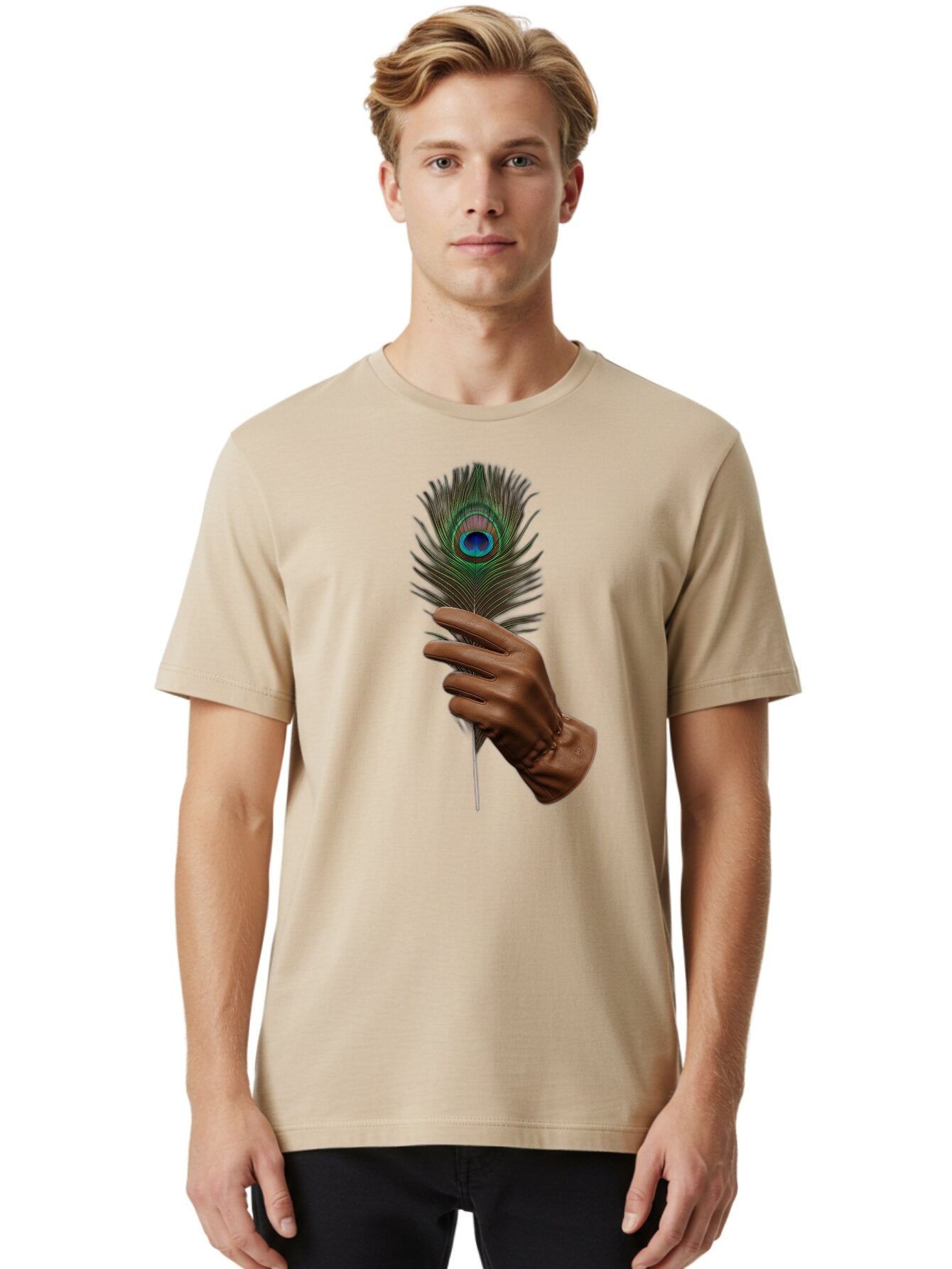 Hand-Holding-Peacock-Feather Men'S Graphic Tee, 100% Cotton, Comfortable Casual Summer Wear, Machine Washable, Vintage Camera, Old Camera, Antique Camera, Black Camera, Classic Photography, Photography Equipment, Nostalgic Device, Film Camera, Bao508 21
