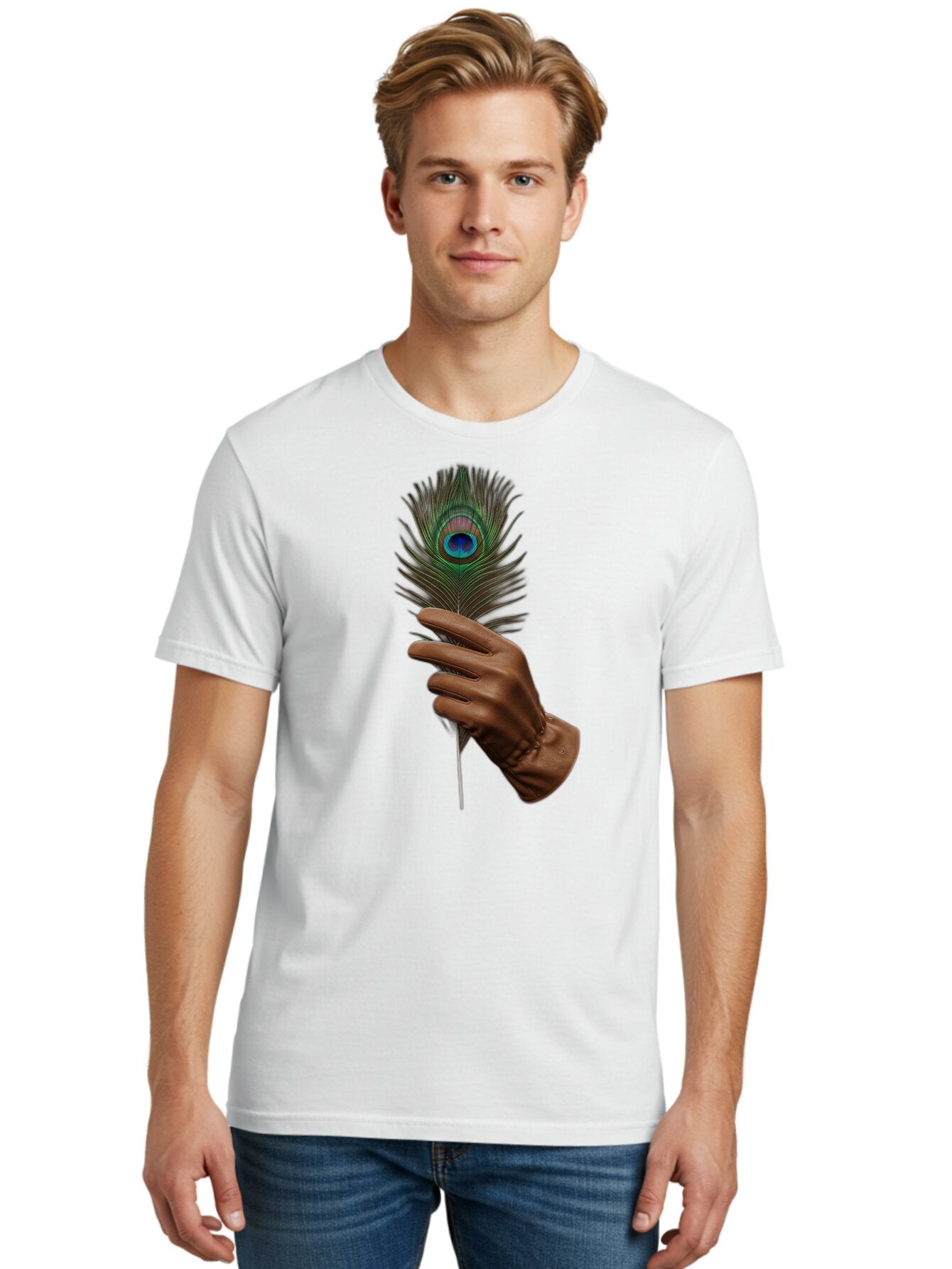 Hand-Holding-Peacock-Feather Men'S Graphic Tee, 100% Cotton, Comfortable Casual Summer Wear, Machine Washable, Vintage Camera, Old Camera, Antique Camera, Black Camera, Classic Photography, Photography Equipment, Nostalgic Device, Film Camera, Bao508 30