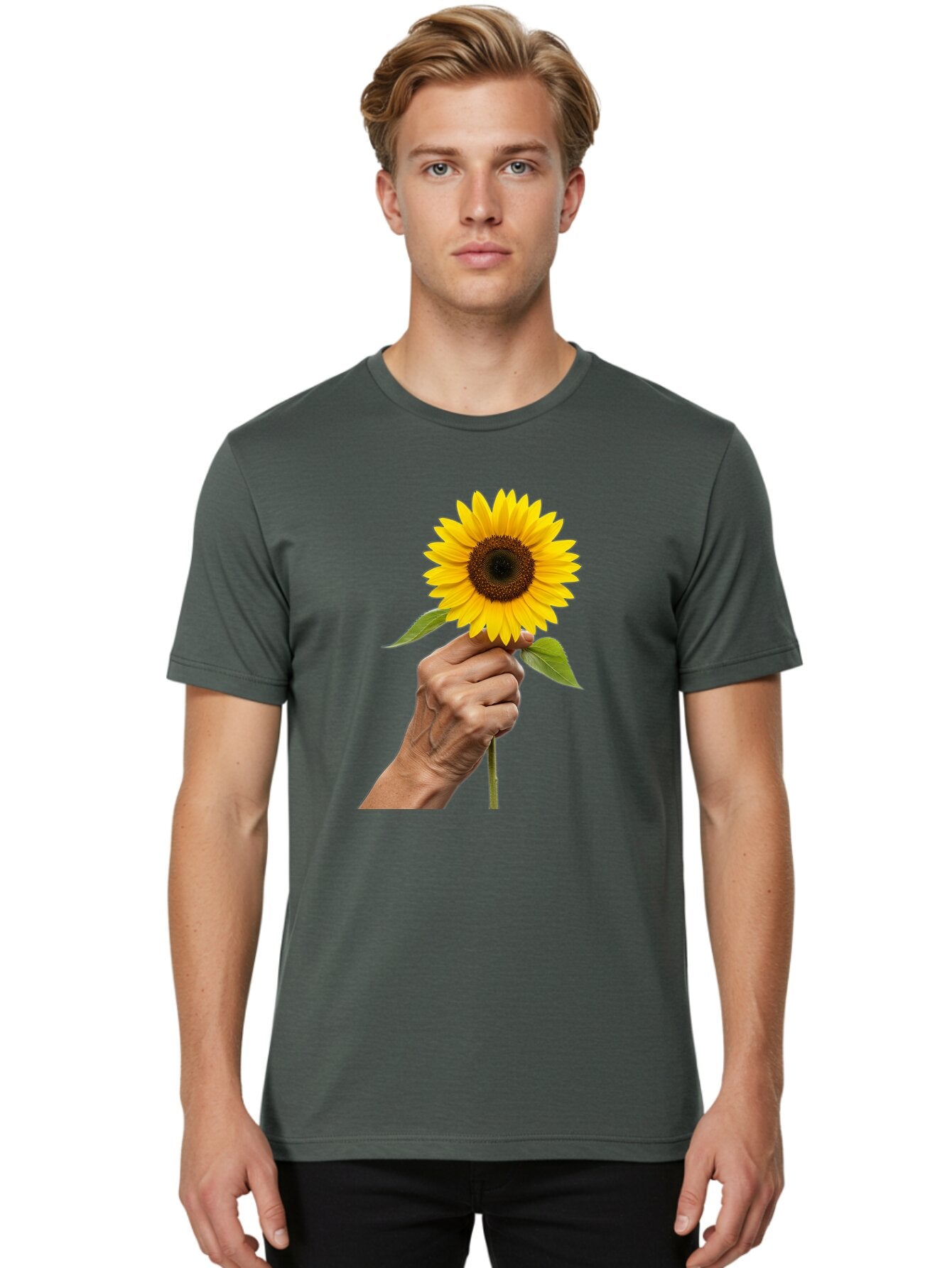 Hand-Holding-Sunflower Men'S Graphic Tee, 100% Cotton, Comfortable Casual Summer Wear, Machine Washable, Vintage Camera, Old Camera, Antique Camera, Black Camera, Classic Photography, Photography Equipment, Nostalgic Device, Film Camera, Bao511 16