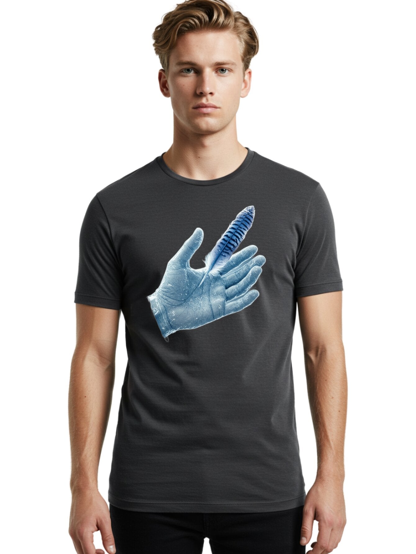 Hand-With-Feather-2 Men'S Graphic Tee, 100% Cotton, Comfortable Casual Summer Wear, Machine Washable, Vintage Camera, Old Camera, Antique Camera, Black Camera, Classic Photography, Photography Equipment, Nostalgic Device, Film Camera, Bao515 17