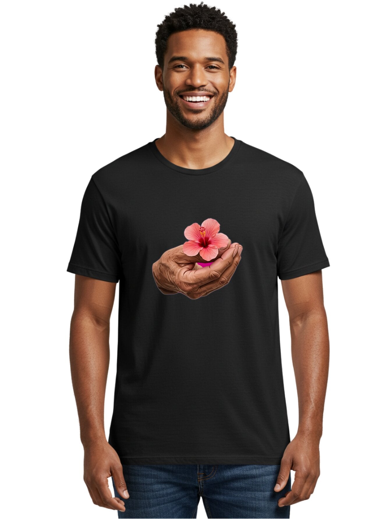 Hands-Holding-Pink-Hibiscus Men'S Graphic Tee, 100% Cotton, Comfortable Casual Summer Wear, Machine Washable, Vintage Camera, Old Camera, Antique Camera, Black Camera, Classic Photography, Photography Equipment, Nostalgic Device, Film Camera, Bao517 20