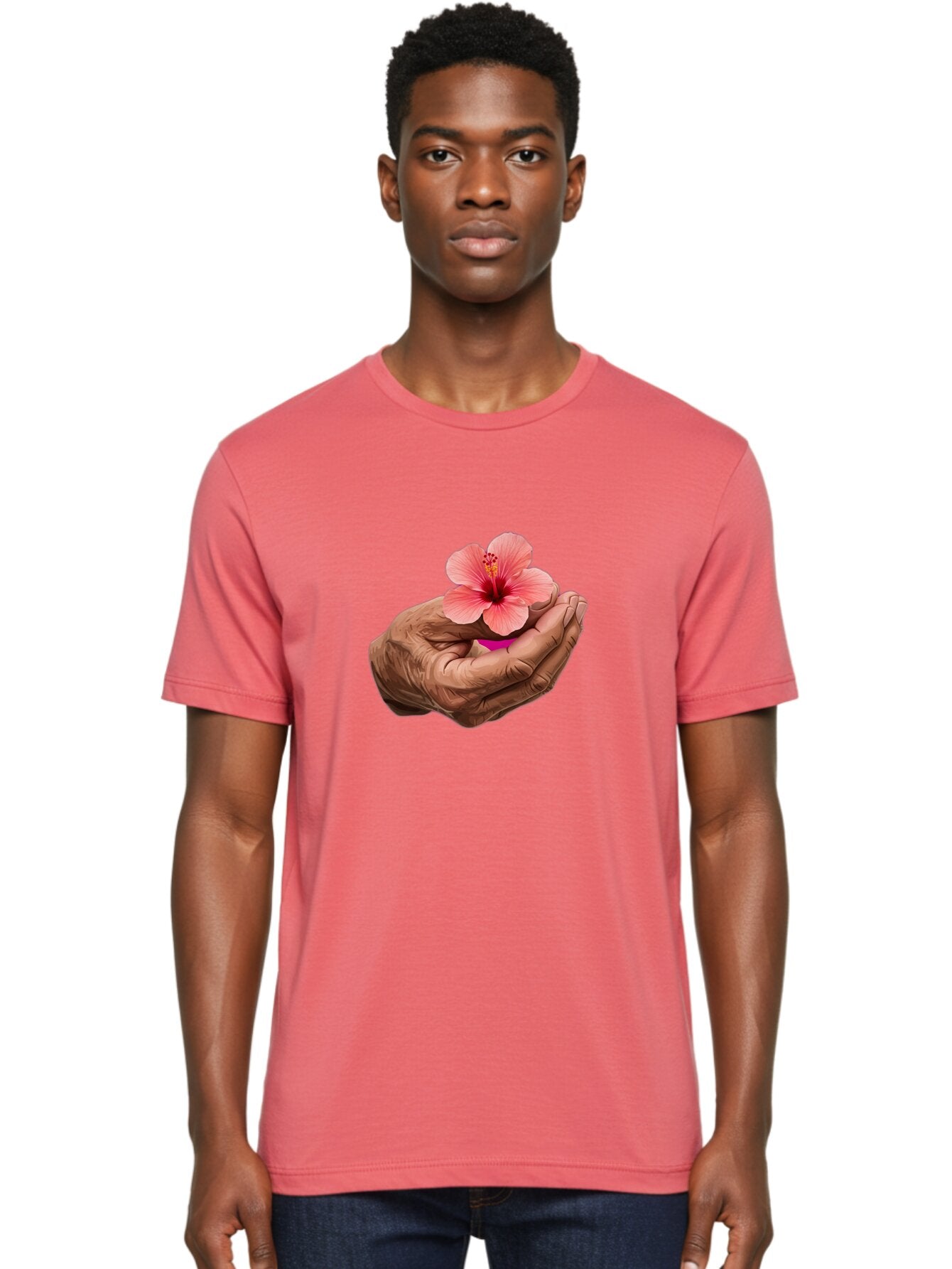 Hands-Holding-Pink-Hibiscus Men'S Graphic Tee, 100% Cotton, Comfortable Casual Summer Wear, Machine Washable, Vintage Camera, Old Camera, Antique Camera, Black Camera, Classic Photography, Photography Equipment, Nostalgic Device, Film Camera, Bao517 17
