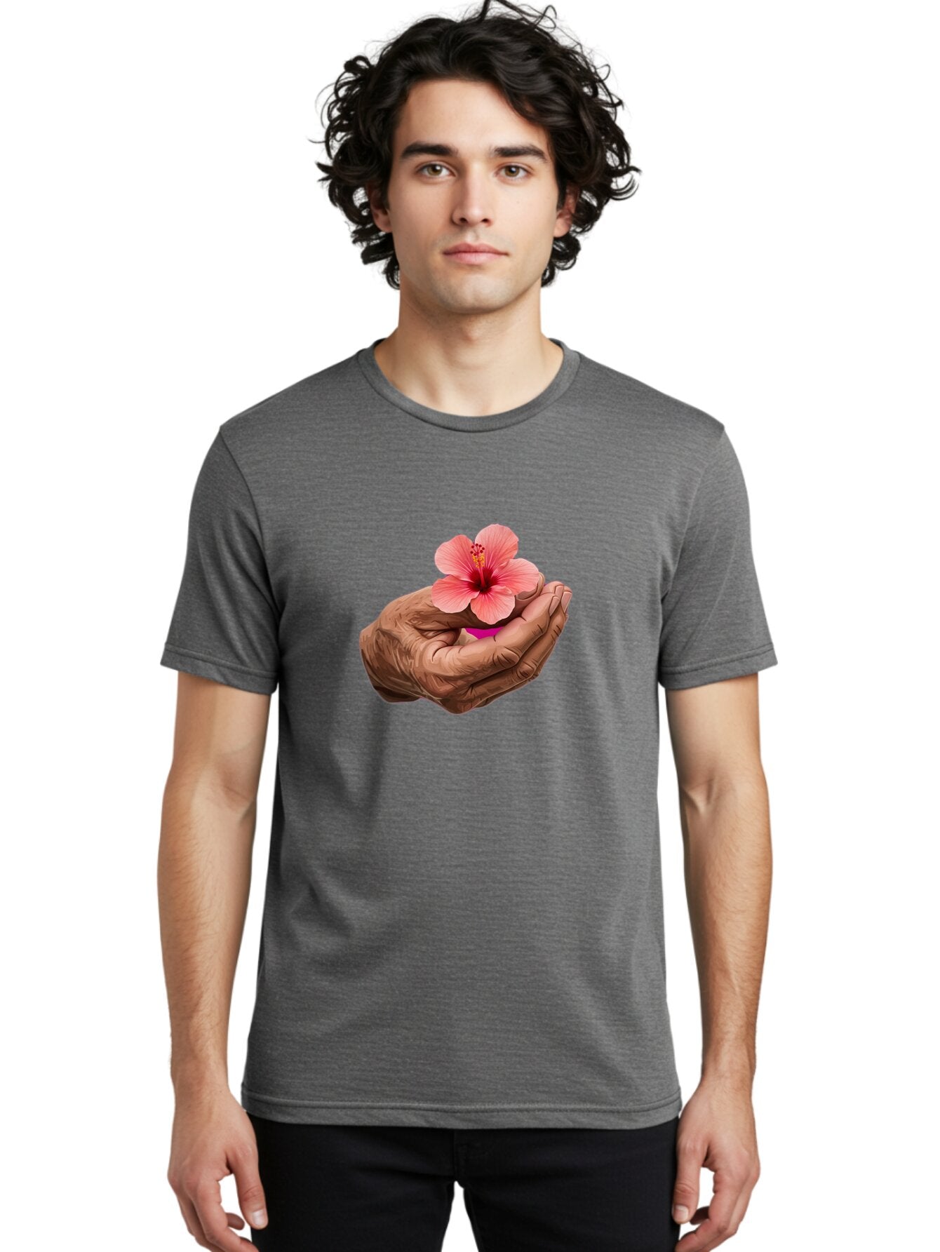 Hands-Holding-Pink-Hibiscus Men'S Graphic Tee, 100% Cotton, Comfortable Casual Summer Wear, Machine Washable, Vintage Camera, Old Camera, Antique Camera, Black Camera, Classic Photography, Photography Equipment, Nostalgic Device, Film Camera, Bao517 16