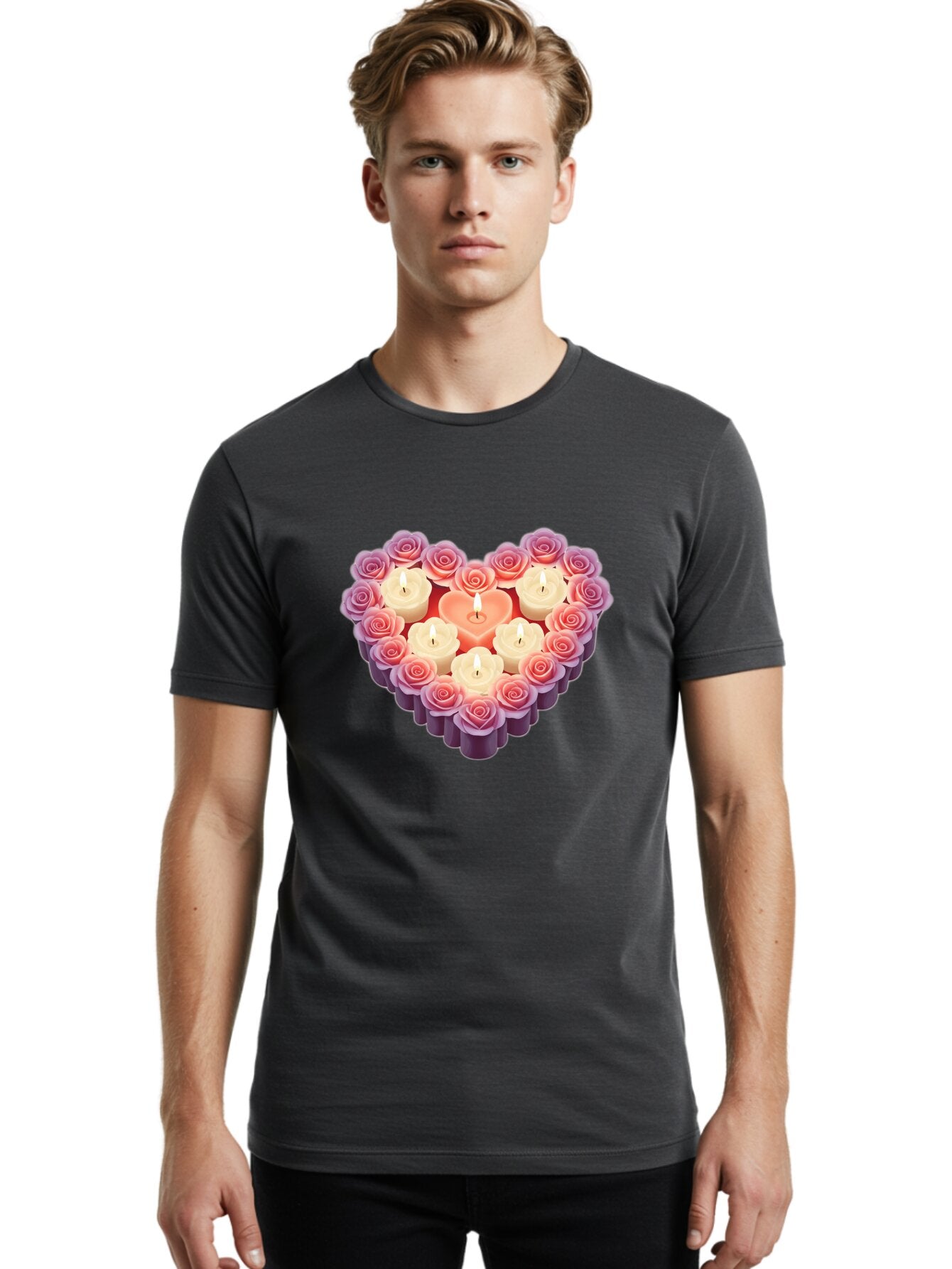 Heart-Shaped-Candles-And-Roses Men'S Graphic Tee, 100% Cotton, Comfortable Casual Summer Wear, Machine Washable, Vintage Camera, Old Camera, Antique Camera, Black Camera, Classic Photography, Photography Equipment, Nostalgic Device, Bao528 24