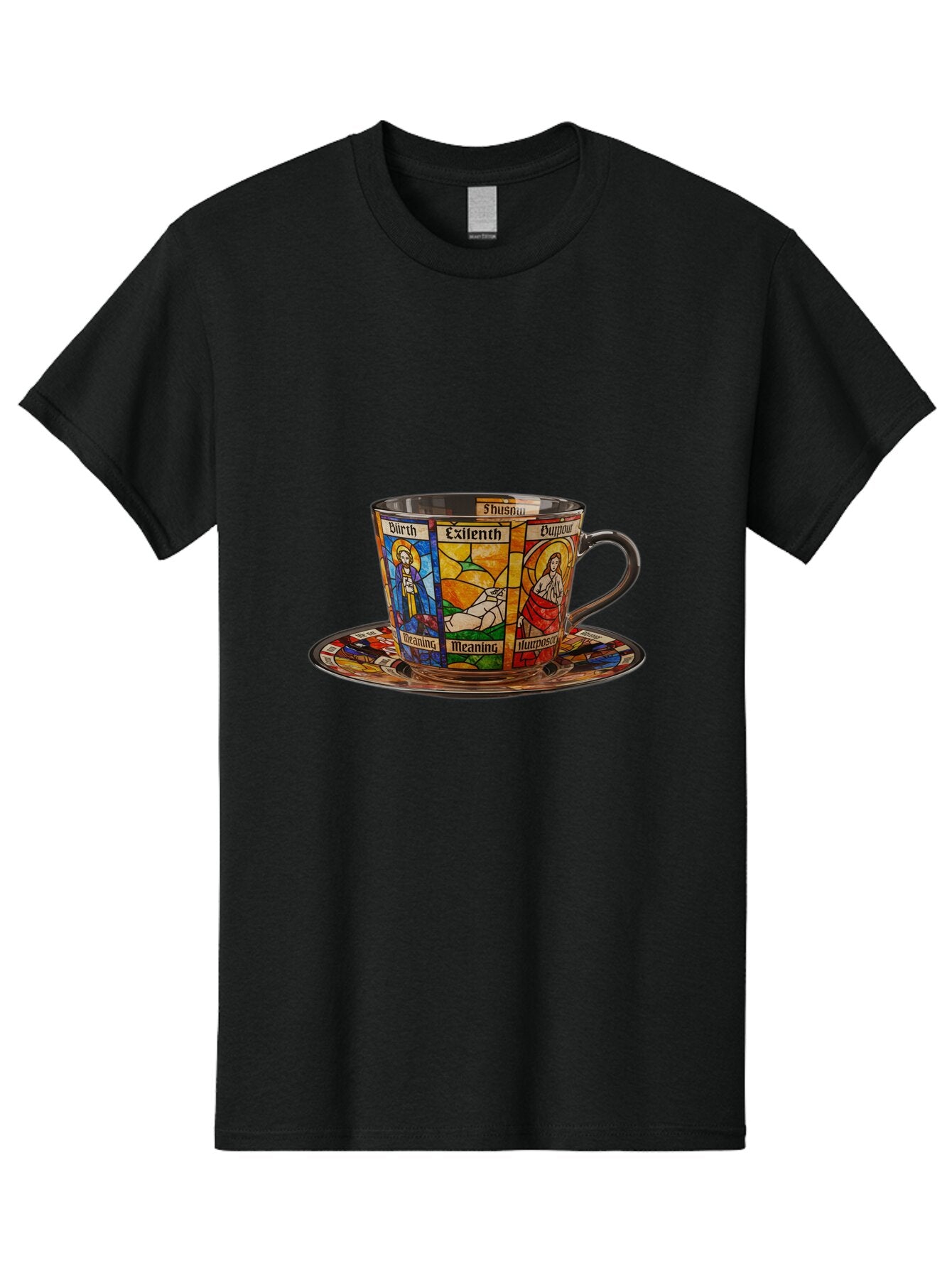 Jesus-Stained-Glass-Tea-Cup Men'S Graphic Tee, 100% Cotton, Comfortable Casual Summer Wear, Machine Washable, Vintage Camera, Old Camera, Antique Camera, Black Camera, Classic Photography, Photography Equipment, Nostalgic Device, Film Camera, Bao549 4