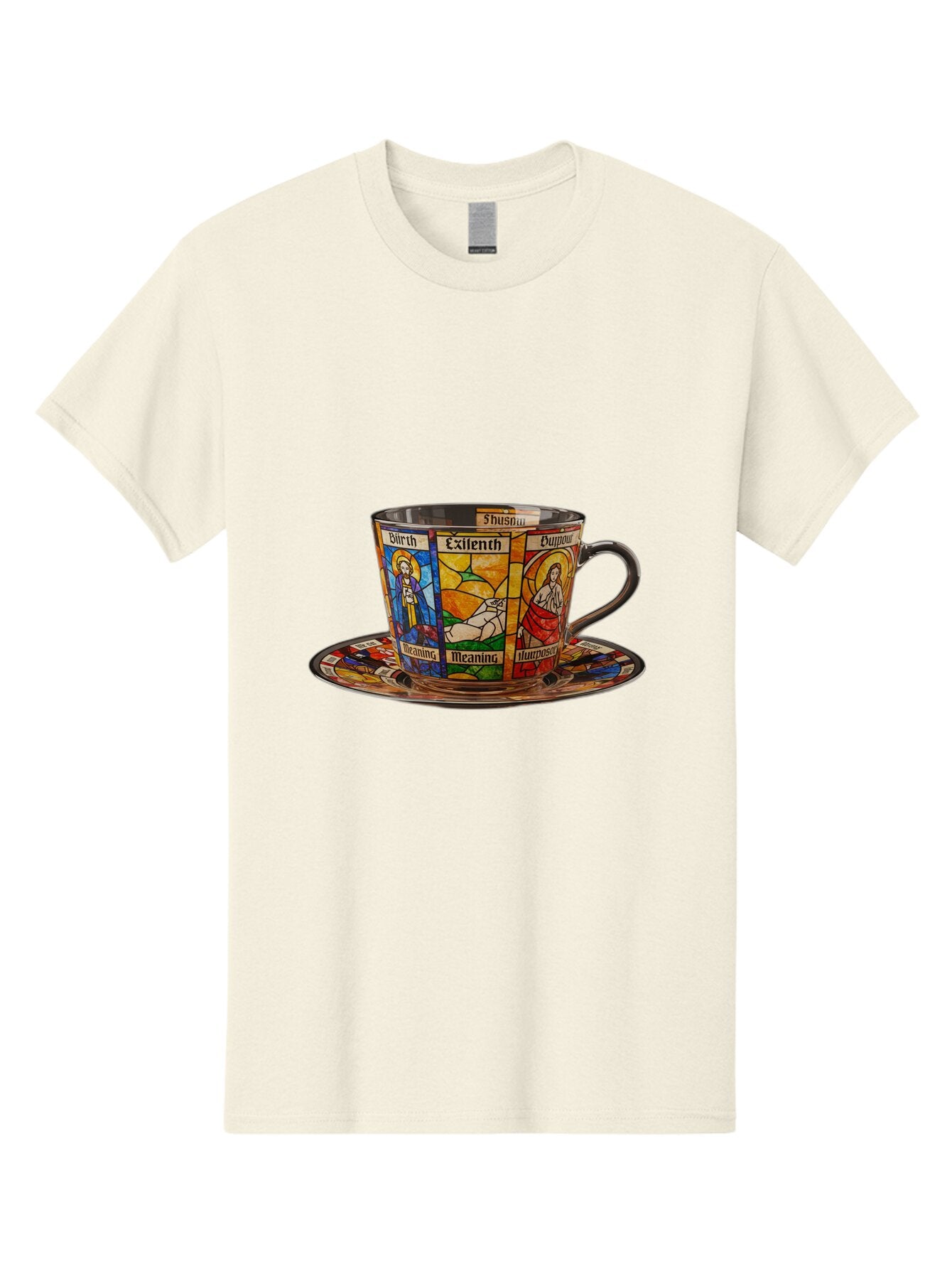 Jesus-Stained-Glass-Tea-Cup Men'S Graphic Tee, 100% Cotton, Comfortable Casual Summer Wear, Machine Washable, Vintage Camera, Old Camera, Antique Camera, Black Camera, Classic Photography, Photography Equipment, Nostalgic Device, Film Camera, Bao549