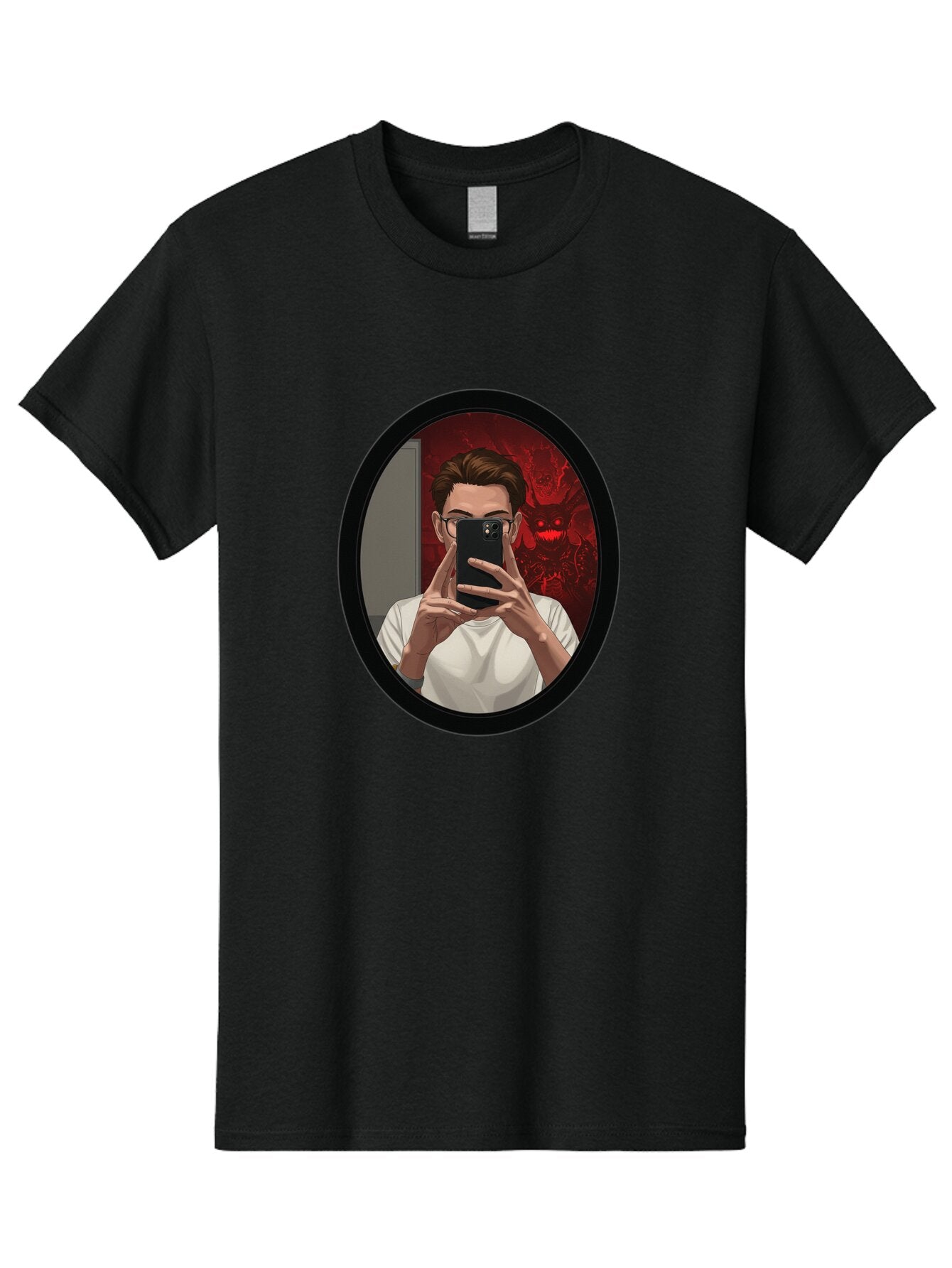 Man-Taking-Selfie-In-Mirror Men'S Graphic Tee, 100% Cotton, Comfortable Casual Summer Wear, Machine Washable, Vintage Camera, Old Camera, Antique Camera, Black Camera, Classic Photography, Photography Equipment, Nostalgic Device, Film Camera, Bao628 5