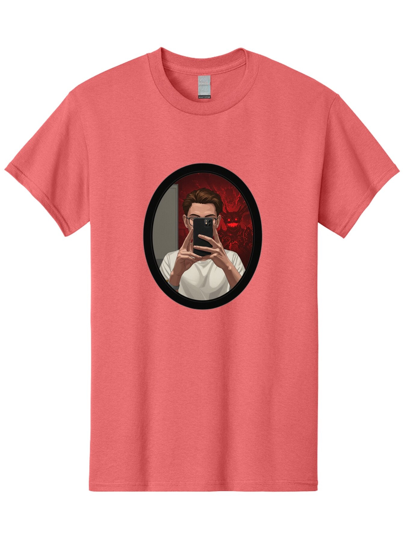 Man-Taking-Selfie-In-Mirror Men'S Graphic Tee, 100% Cotton, Comfortable Casual Summer Wear, Machine Washable, Vintage Camera, Old Camera, Antique Camera, Black Camera, Classic Photography, Photography Equipment, Nostalgic Device, Film Camera, Bao628 6