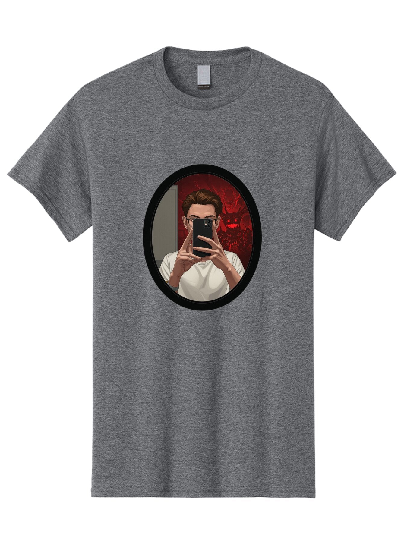Man-Taking-Selfie-In-Mirror Men'S Graphic Tee, 100% Cotton, Comfortable Casual Summer Wear, Machine Washable, Vintage Camera, Old Camera, Antique Camera, Black Camera, Classic Photography, Photography Equipment, Nostalgic Device, Film Camera, Bao628 9