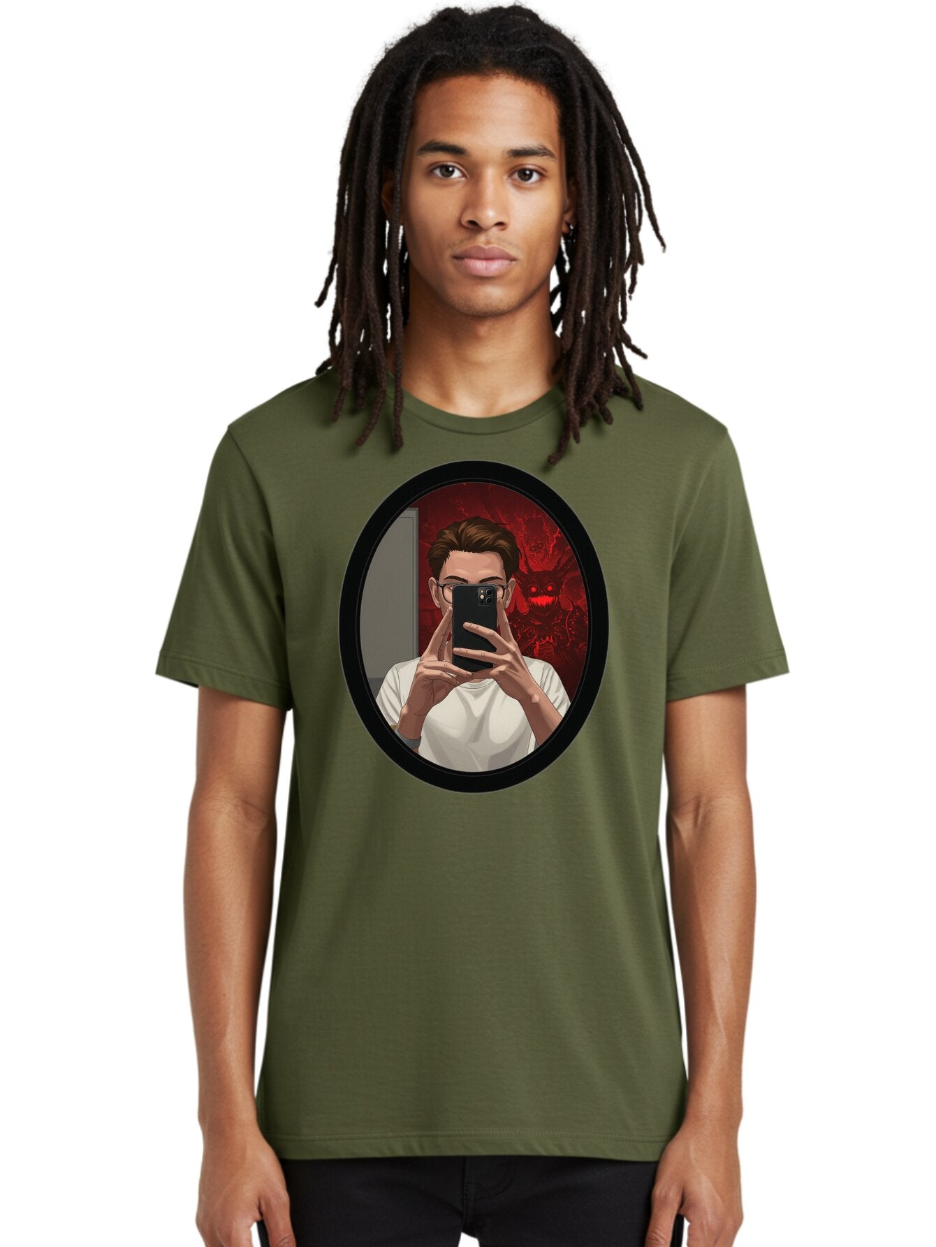 Man-Taking-Selfie-In-Mirror Men'S Graphic Tee, 100% Cotton, Comfortable Casual Summer Wear, Machine Washable, Vintage Camera, Old Camera, Antique Camera, Black Camera, Classic Photography, Photography Equipment, Nostalgic Device, Film Camera, Bao628 20