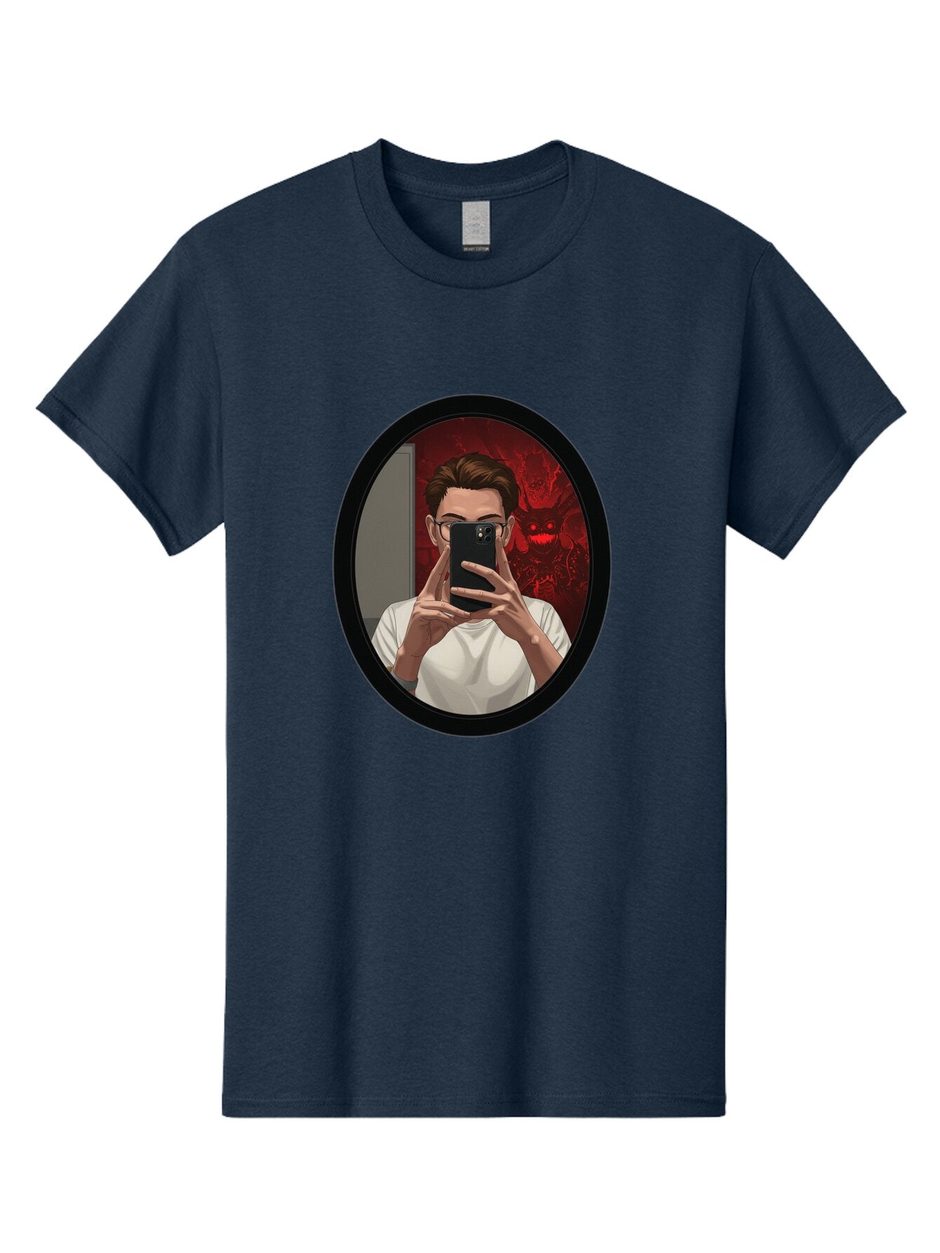 Man-Taking-Selfie-In-Mirror Men'S Graphic Tee, 100% Cotton, Comfortable Casual Summer Wear, Machine Washable, Vintage Camera, Old Camera, Antique Camera, Black Camera, Classic Photography, Photography Equipment, Nostalgic Device, Film Camera, Bao628 3