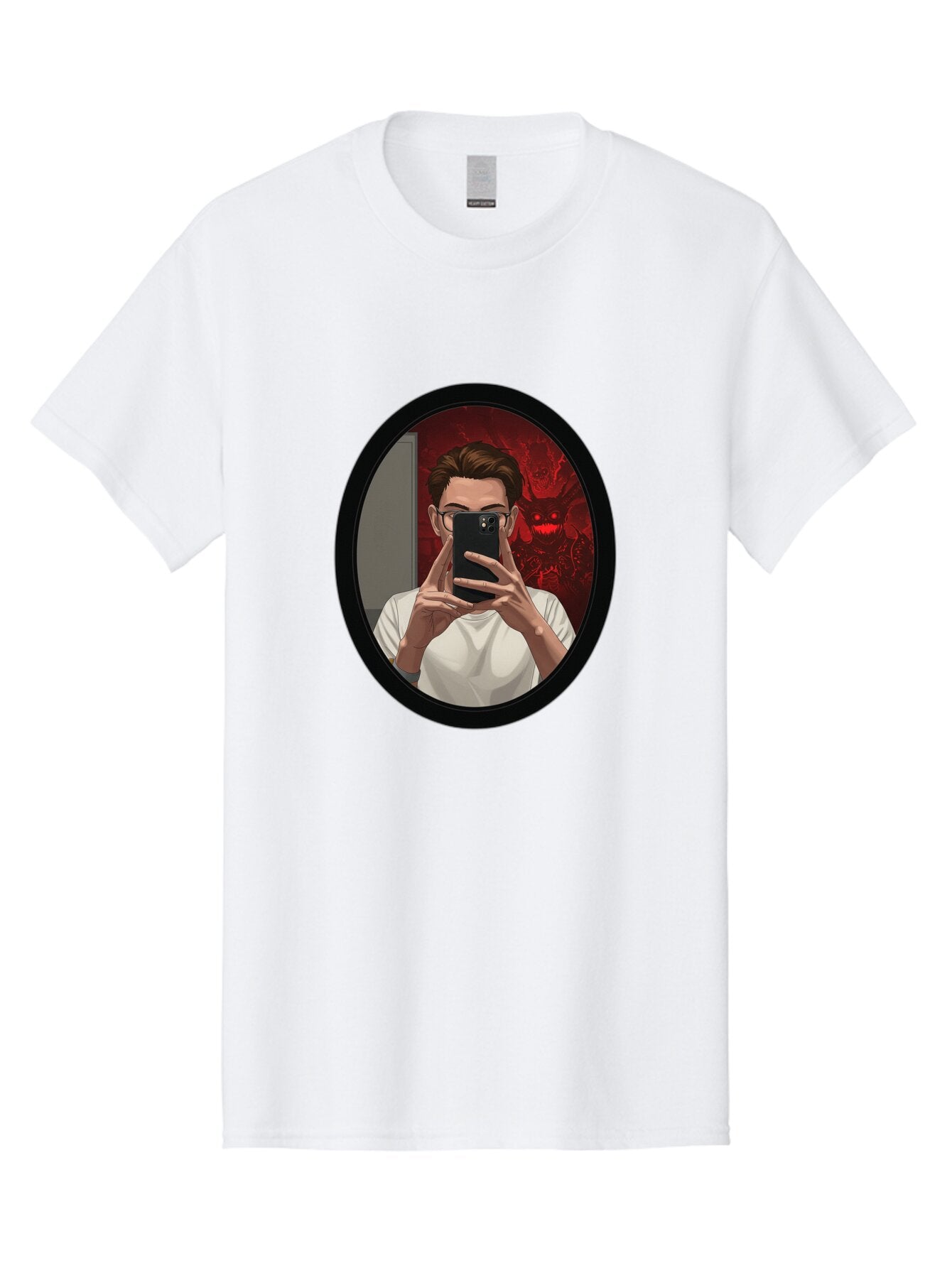 Man-Taking-Selfie-In-Mirror Men'S Graphic Tee, 100% Cotton, Comfortable Casual Summer Wear, Machine Washable, Vintage Camera, Old Camera, Antique Camera, Black Camera, Classic Photography, Photography Equipment, Nostalgic Device, Film Camera, Bao628 7