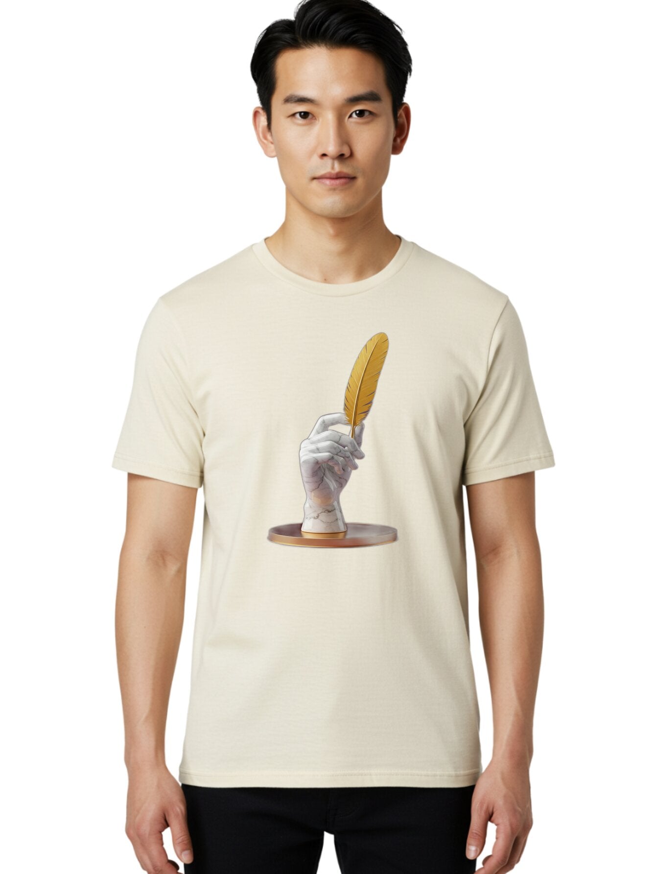 Marble-Hand-Holding-Feather Men'S Graphic Tee, 100% Cotton, Comfortable Casual Summer Wear, Machine Washable, Vintage Camera, Old Camera, Antique Camera, Black Camera, Classic Photography, Photography Equipment, Nostalgic Device, Film Camera, Bao633 29