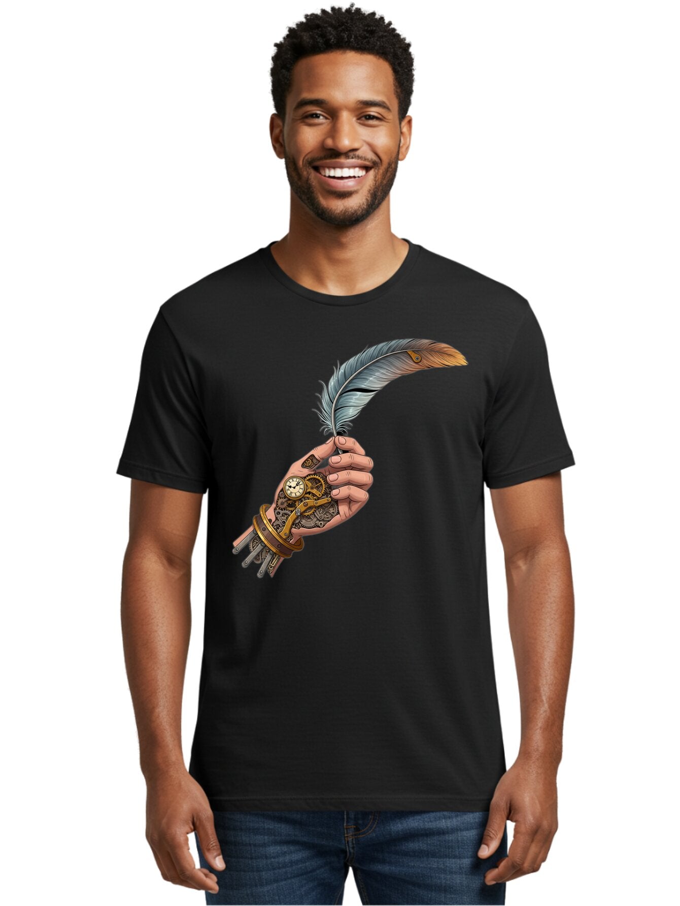 Mechanical-Hand-Feather-Quill Men'S Graphic Tee, 100% Cotton, Comfortable Casual Summer Wear, Machine Washable, Vintage Camera, Old Camera, Antique Camera, Black Camera, Classic Photography, Photography Equipment, Nostalgic Device, Bao636 20