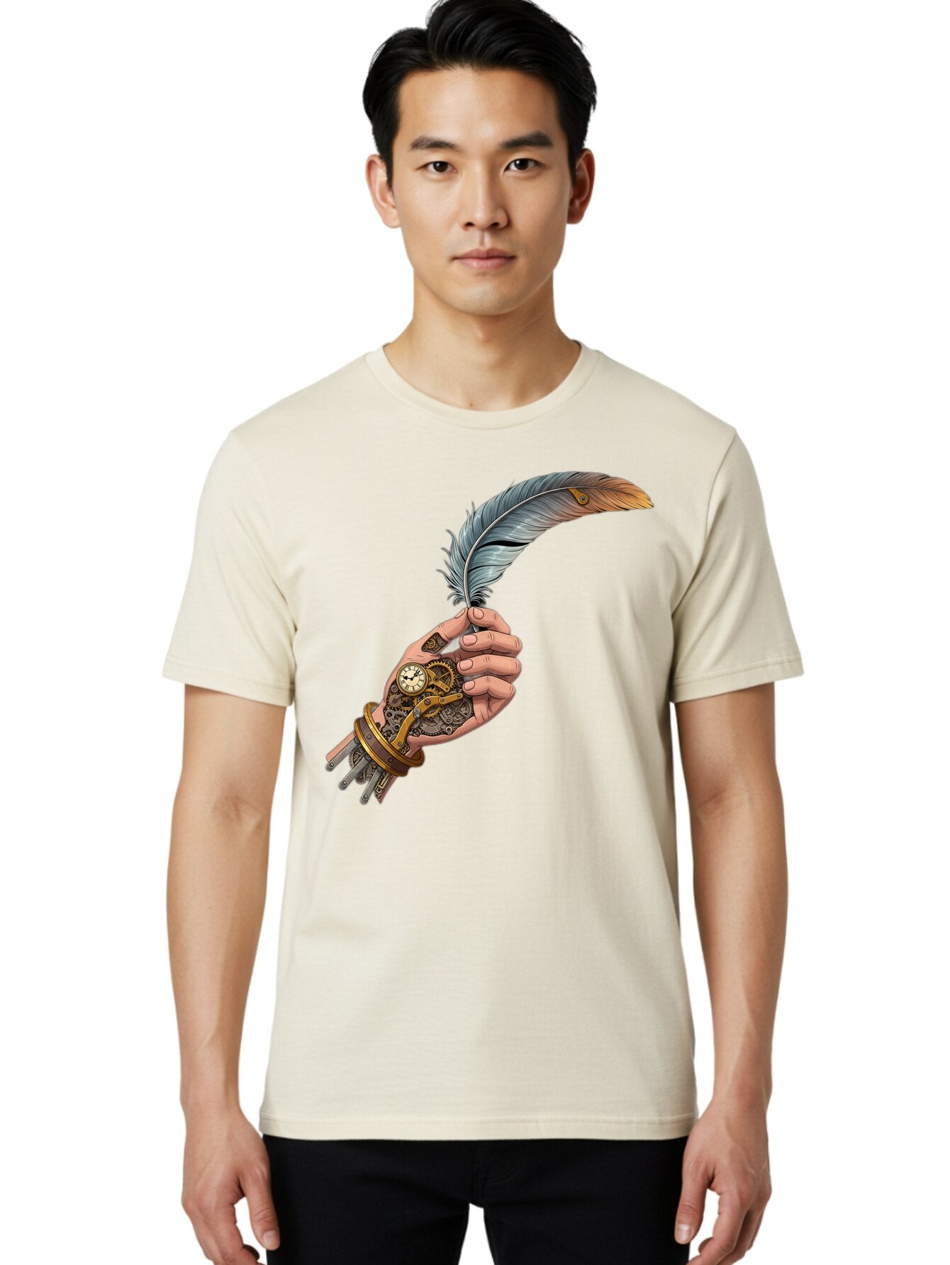 Mechanical-Hand-Feather-Quill Men'S Graphic Tee, 100% Cotton, Comfortable Casual Summer Wear, Machine Washable, Vintage Camera, Old Camera, Antique Camera, Black Camera, Classic Photography, Photography Equipment, Nostalgic Device, Bao636 18